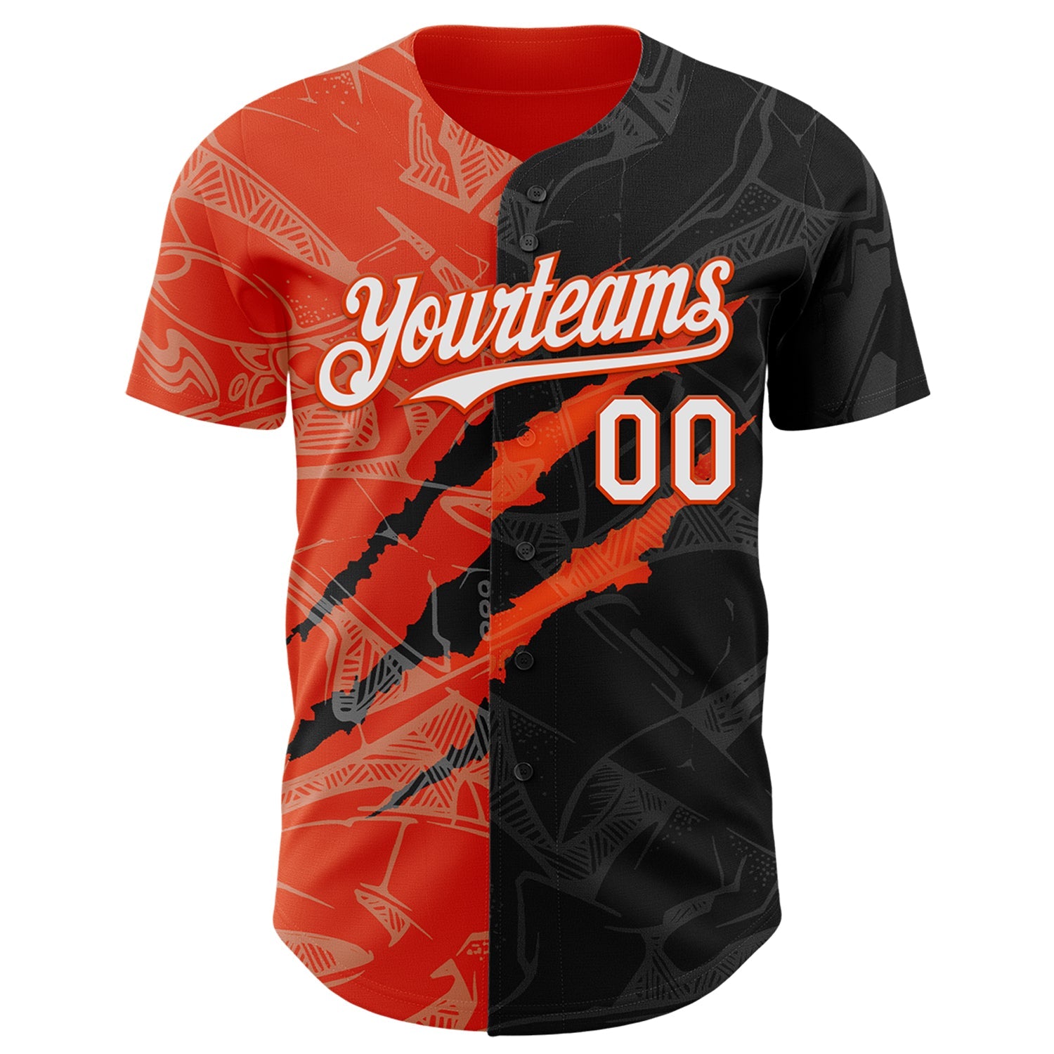 Custom Graffiti Pattern White Black-Orange 3D Scratch Authentic Baseball Jersey view 2