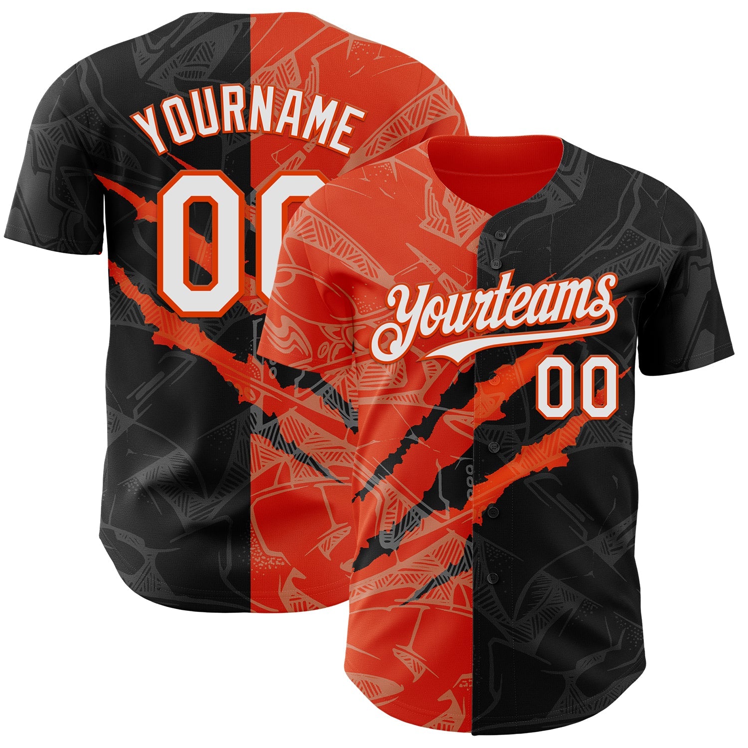 Custom Graffiti Pattern White Black-Orange 3D Scratch Authentic Baseball Jersey - Main View