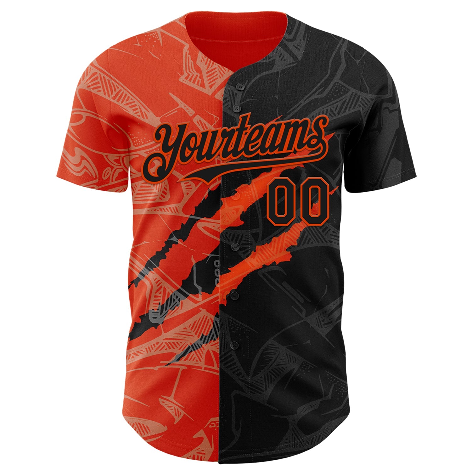 Custom Graffiti Pattern Black-Orange 3D Scratch Authentic Baseball Jersey view 2