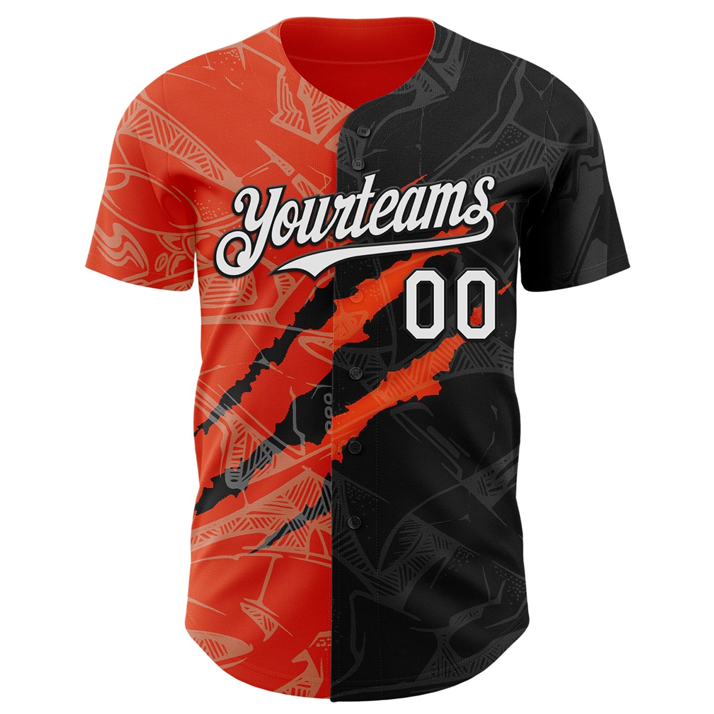 Custom Graffiti Pattern White Black-Orange 3D Scratch Authentic Baseball Jersey view 2