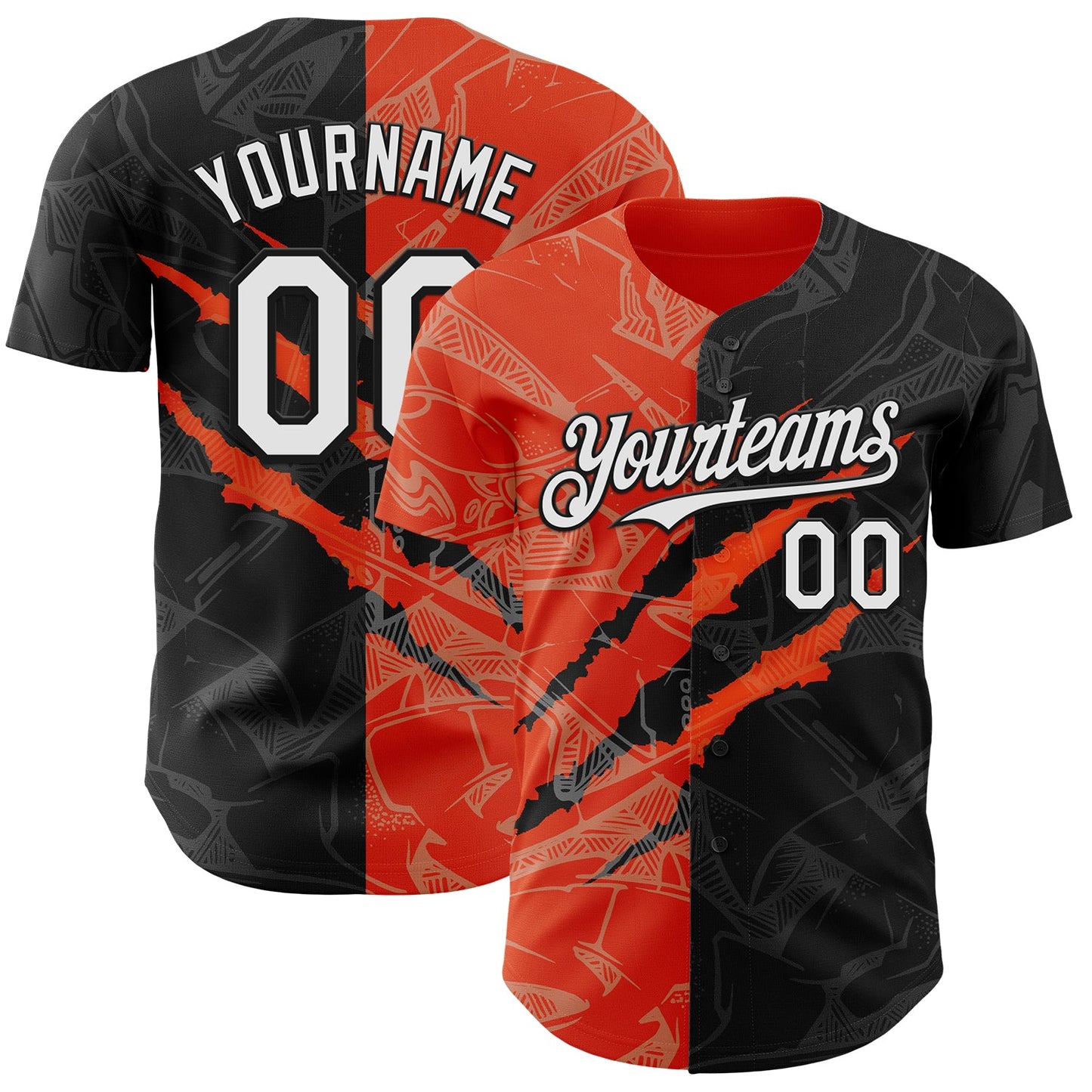 Custom Graffiti Pattern White Black-Orange 3D Scratch Authentic Baseball Jersey - Main View
