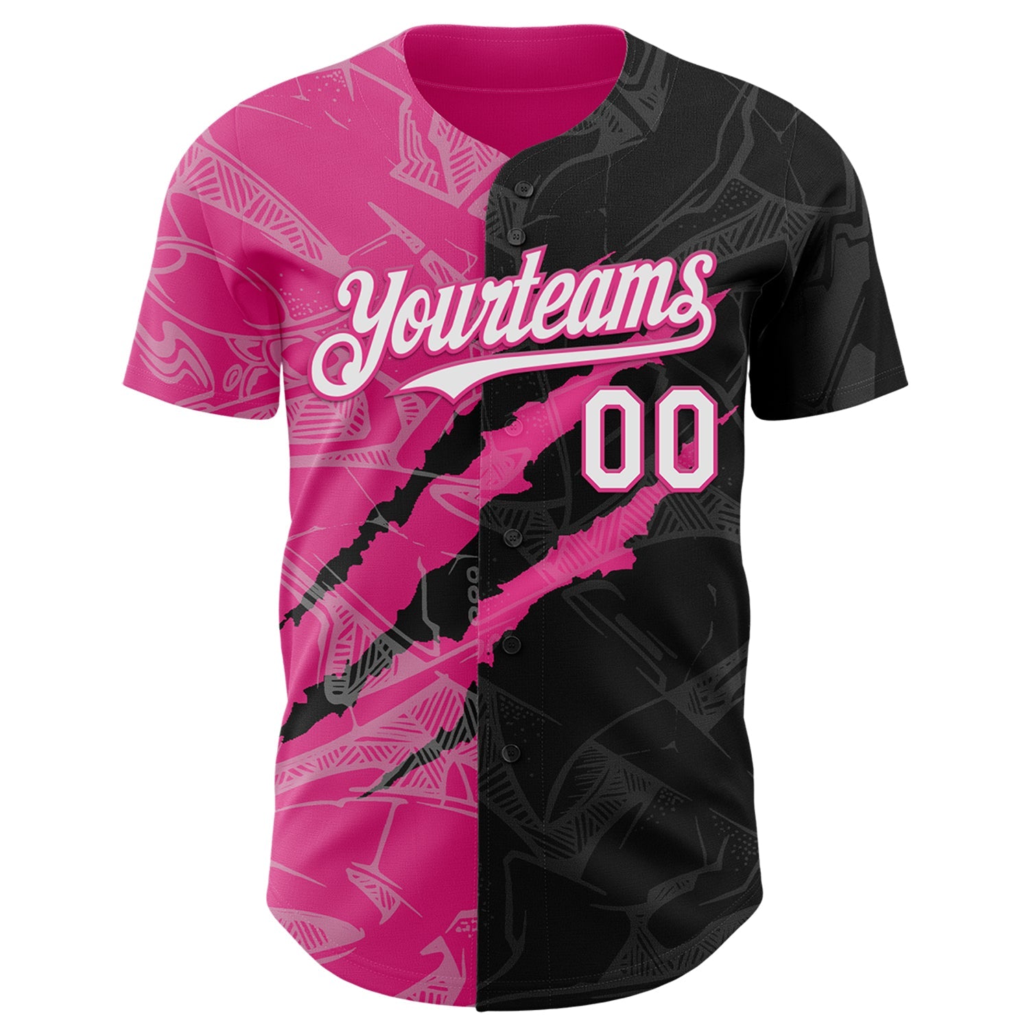 Custom Graffiti Pattern White Black-Pink 3D Scratch Authentic Baseball Jersey view 2