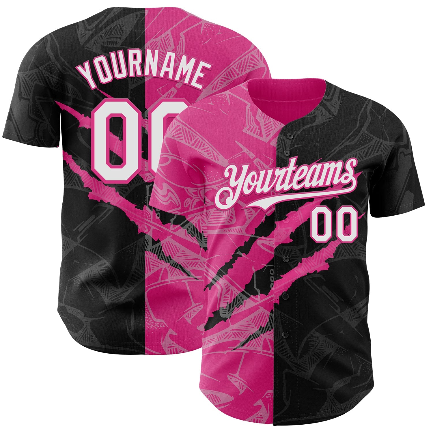 Custom Graffiti Pattern White Black-Pink 3D Scratch Authentic Baseball Jersey - Main View