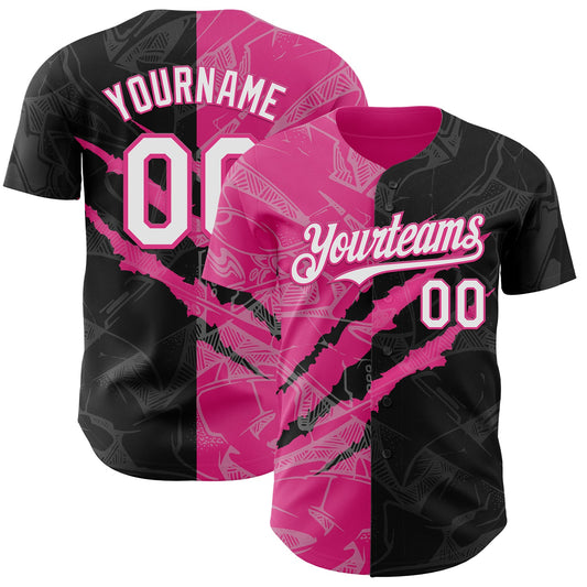 Custom Graffiti Pattern White Black-Pink 3D Scratch Authentic Baseball Jersey - Main View