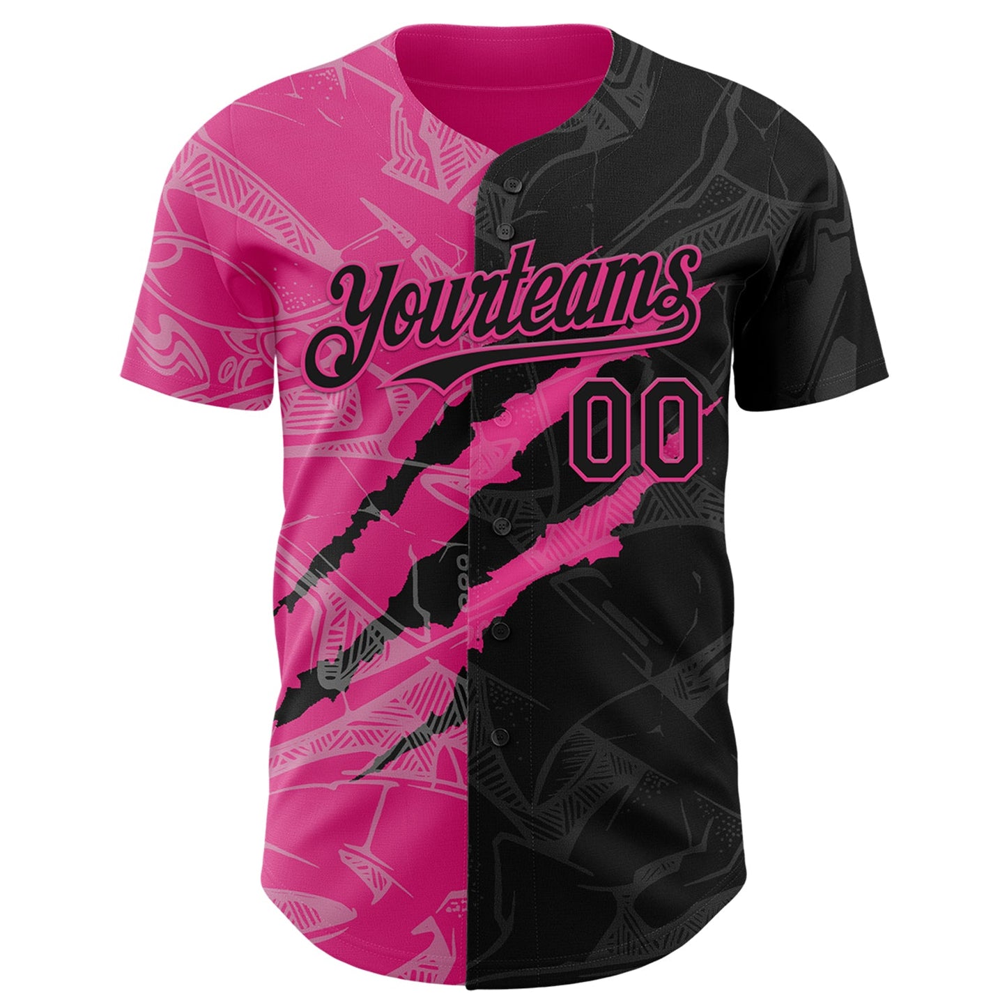 Custom Graffiti Pattern Black-Pink 3D Scratch Authentic Baseball Jersey view 2