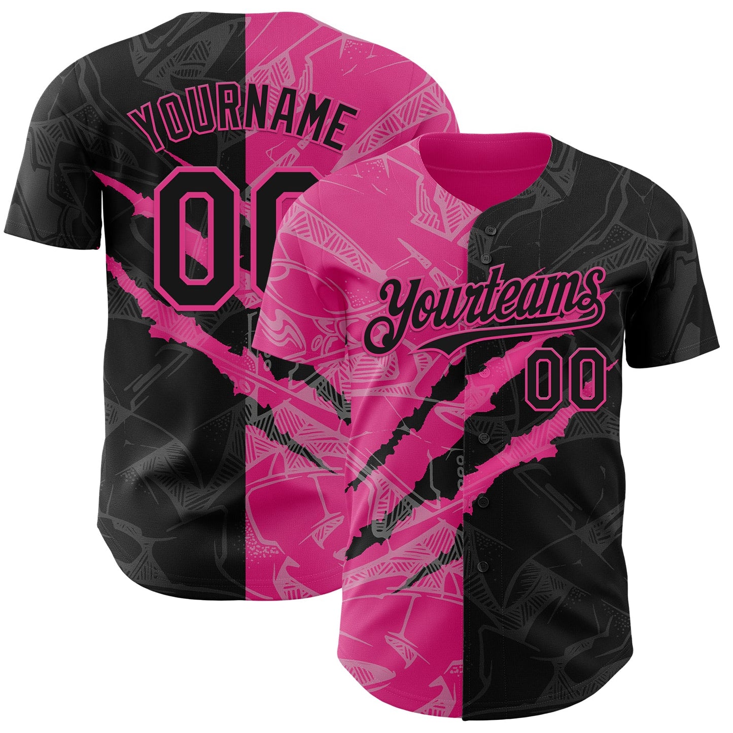 Custom Graffiti Pattern Black-Pink 3D Scratch Authentic Baseball Jersey - Main View
