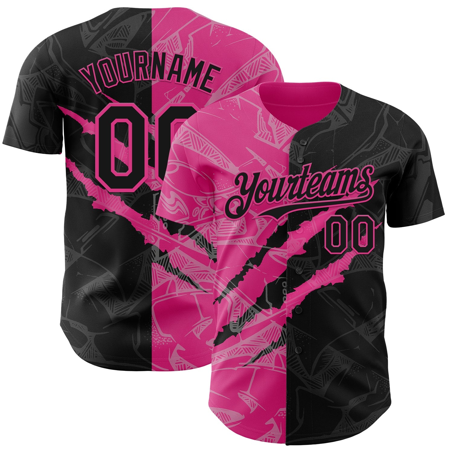 Custom Graffiti Pattern Black-Pink 3D Scratch Authentic Baseball Jersey - Main View