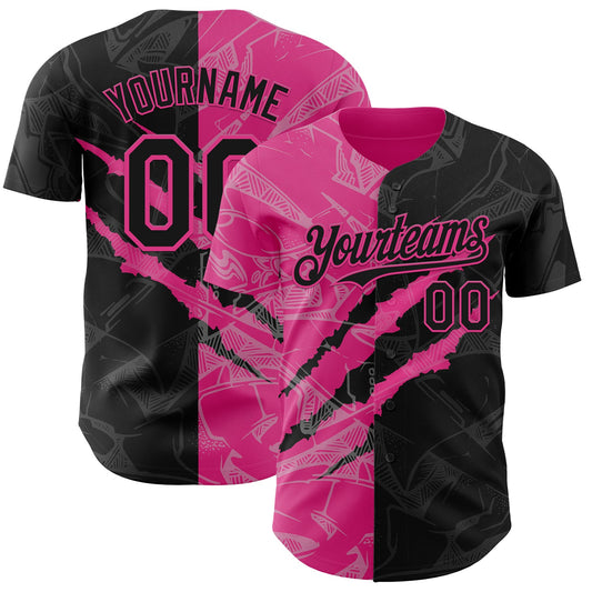 Custom Graffiti Pattern Black-Pink 3D Scratch Authentic Baseball Jersey - Main View