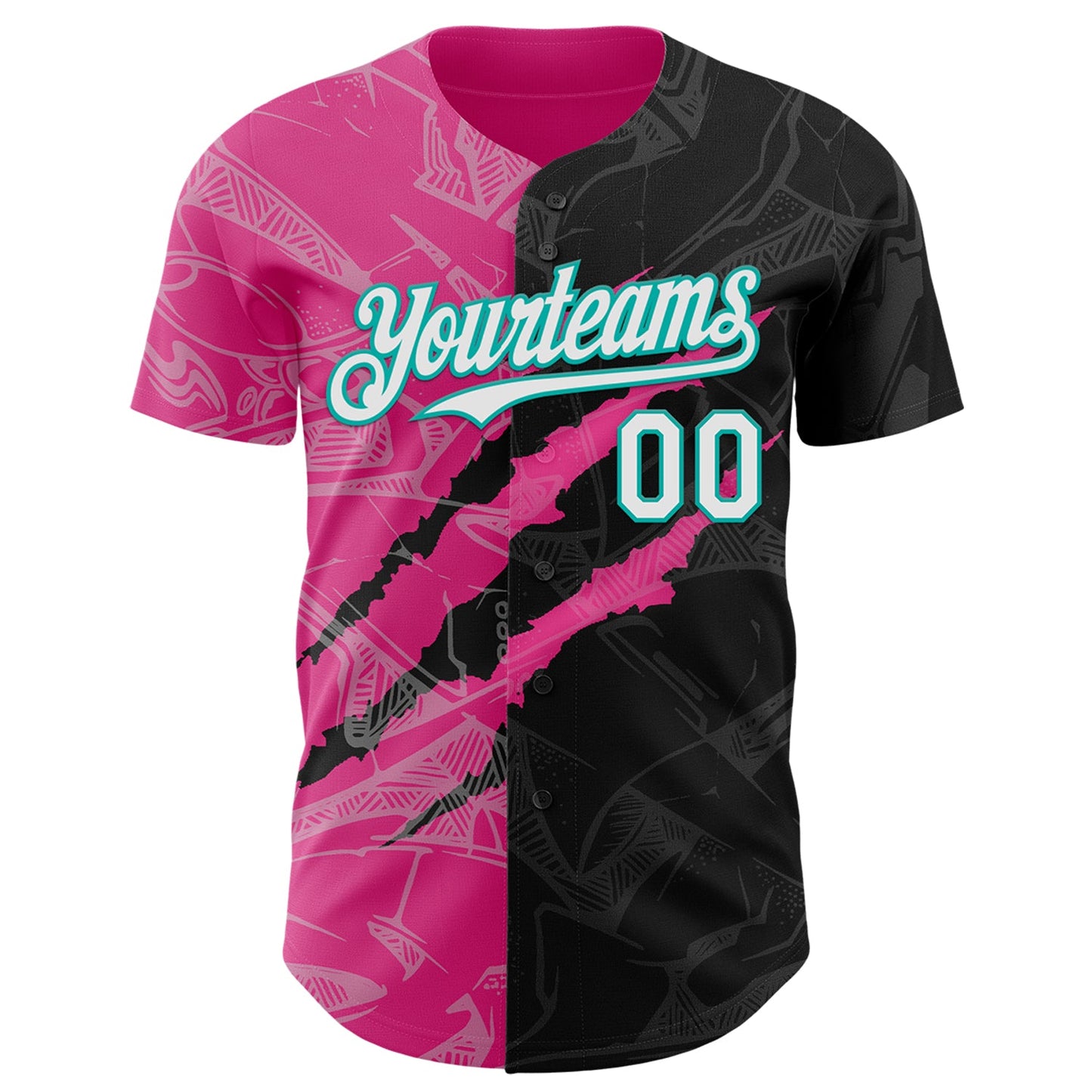 Custom Graffiti Pattern White Black Pink-Aqua 3D Scratch Authentic Baseball Jersey view 2