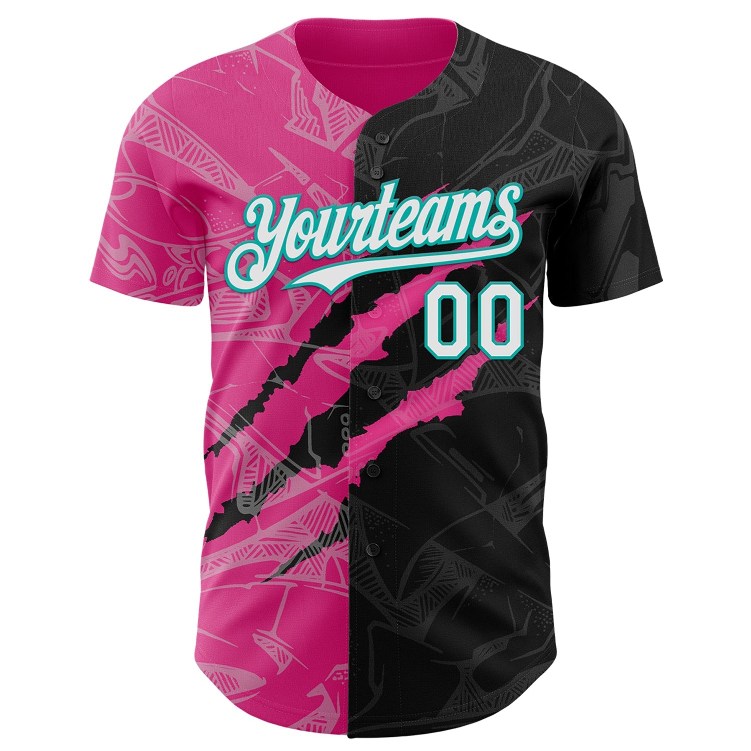 Custom Graffiti Pattern White Black Pink-Aqua 3D Scratch Authentic Baseball Jersey view 2