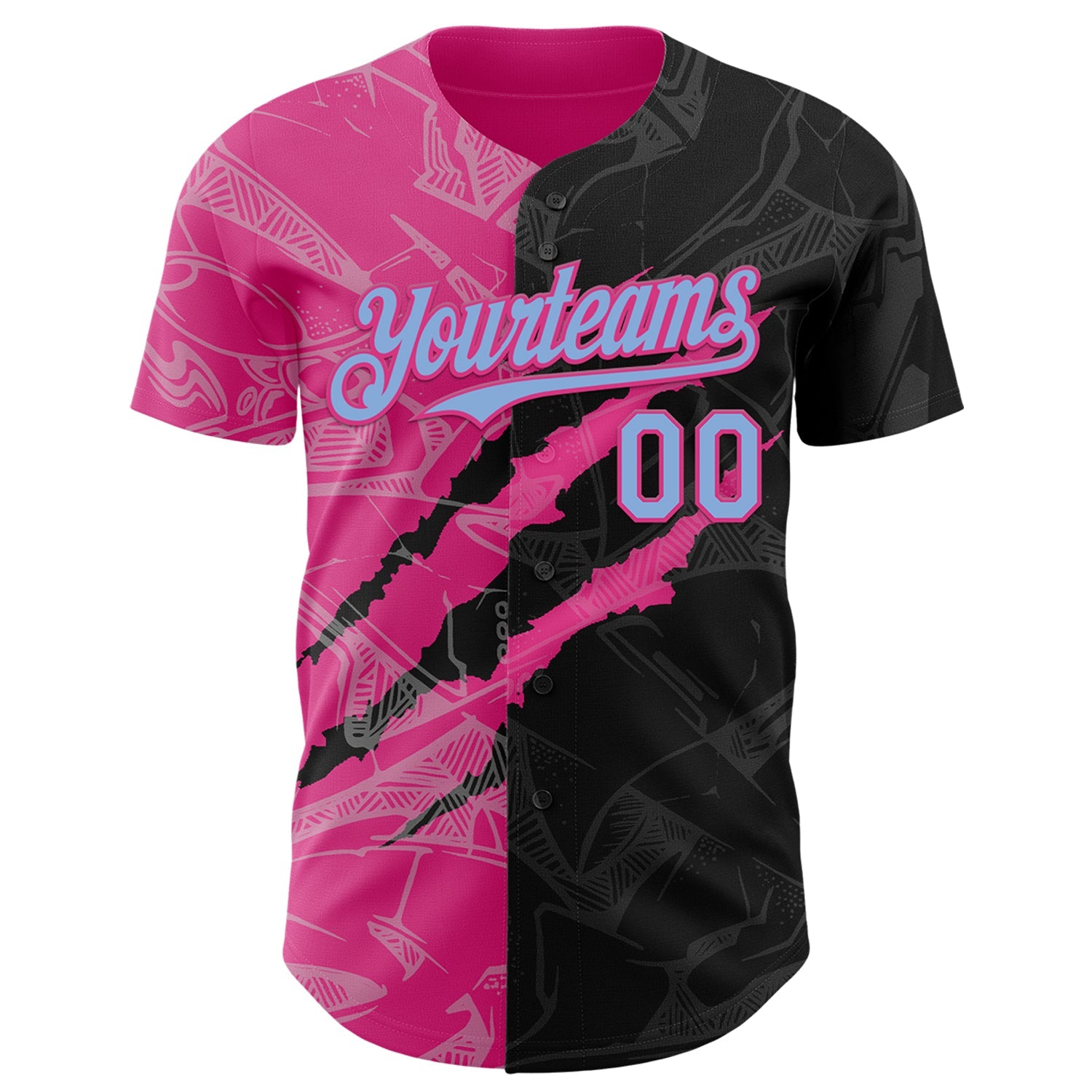 Custom Graffiti Pattern Light Blue Black-Pink 3D Scratch Authentic Baseball Jersey view 2