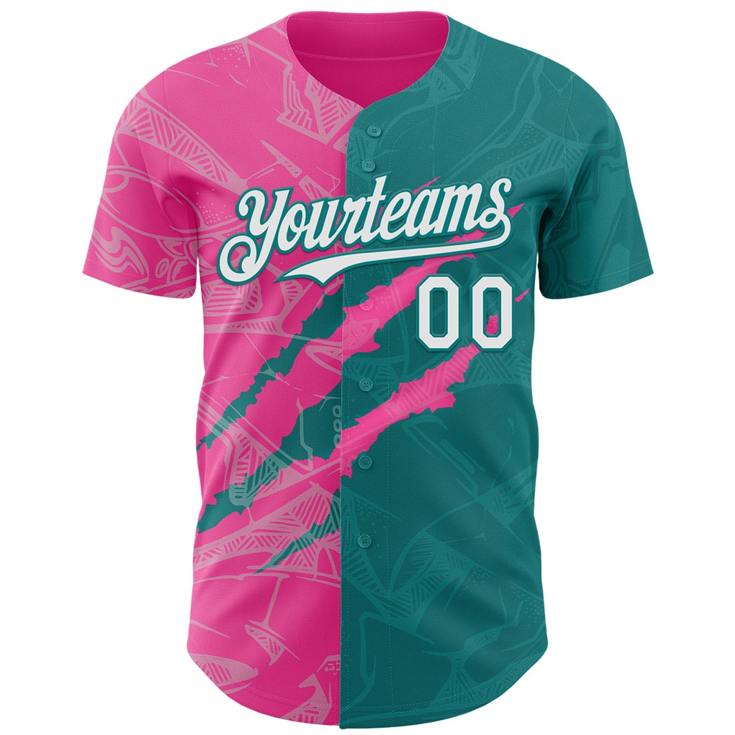 Custom Graffiti Pattern White Teal-Pink 3D Scratch Authentic Baseball Jersey view 2