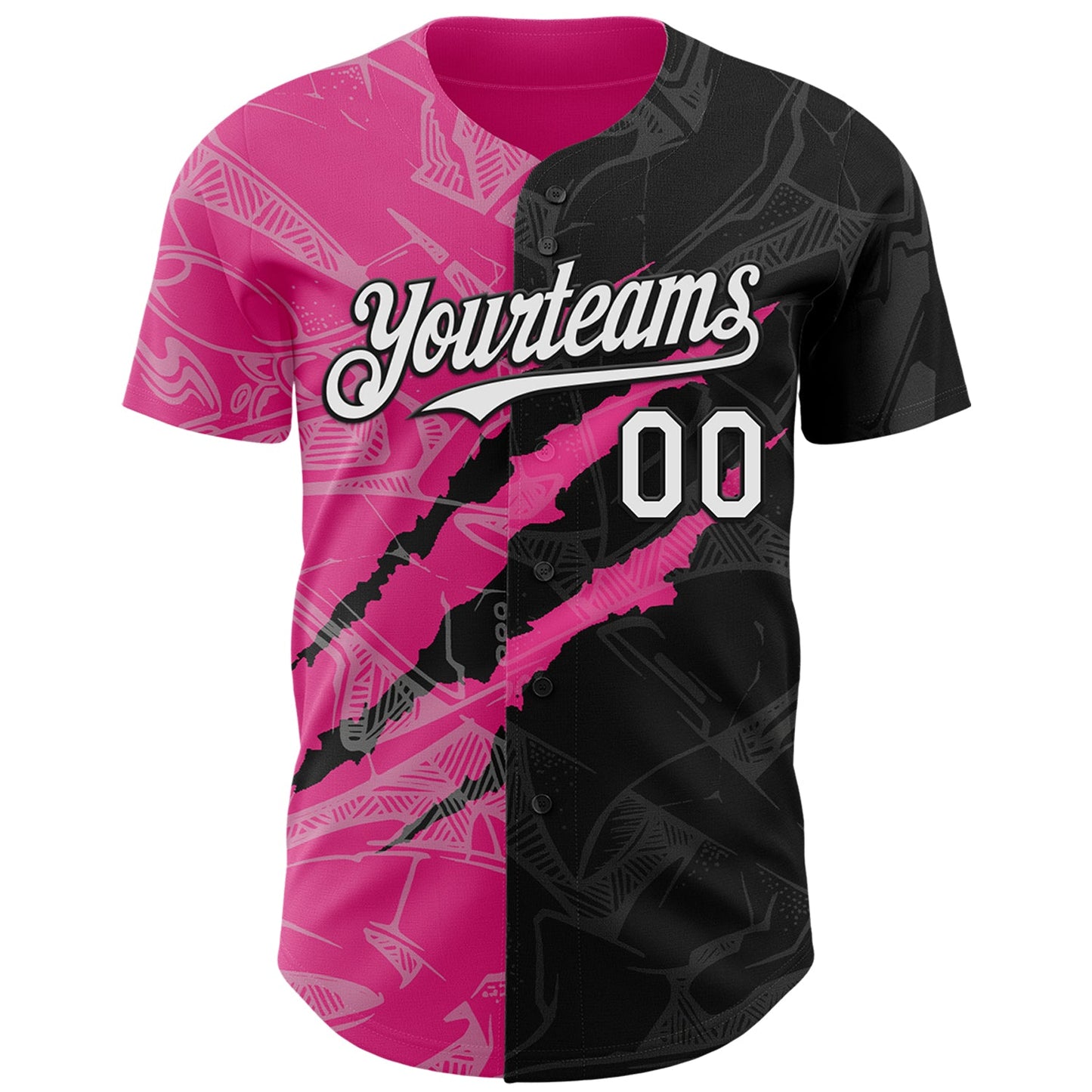 Custom Graffiti Pattern White Black-Pink 3D Scratch Authentic Baseball Jersey view 2