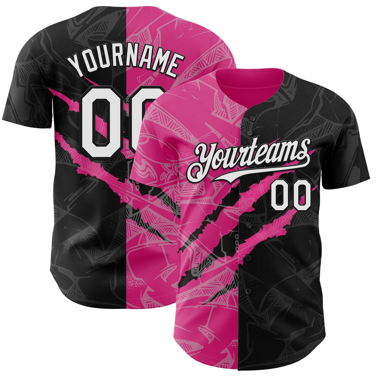 Custom Graffiti Pattern White Black-Pink 3D Scratch Authentic Baseball Jersey - Main View