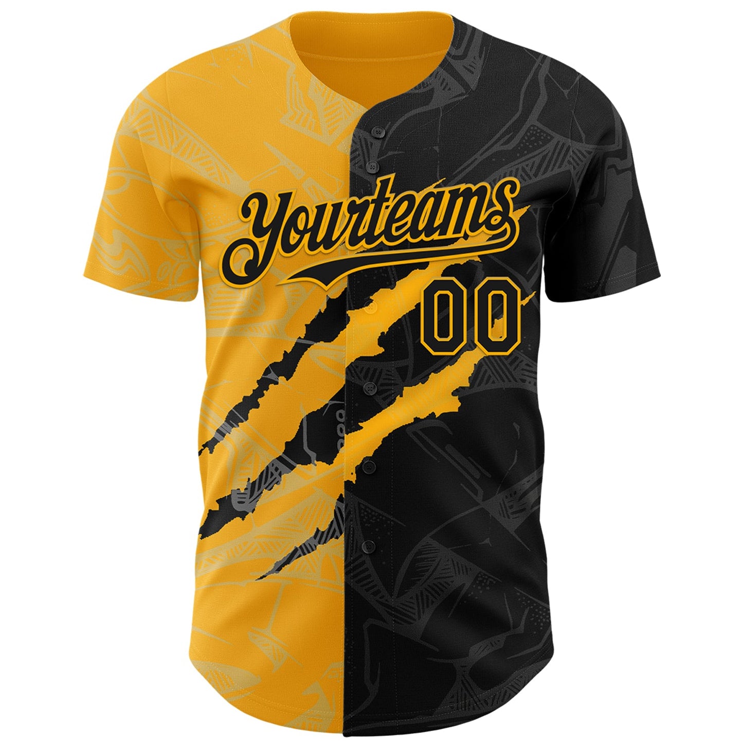 Custom Graffiti Pattern Black-Gold 3D Scratch Authentic Baseball Jersey view 2