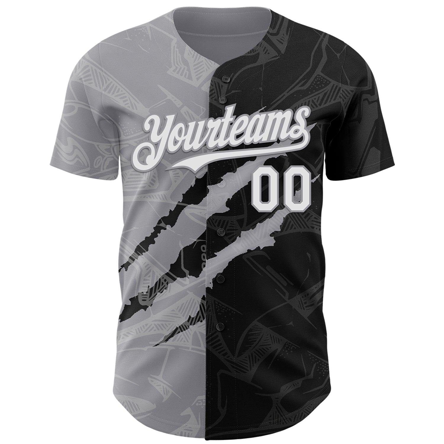 Custom Graffiti Pattern White Black-Gray 3D Scratch Authentic Baseball Jersey view 2