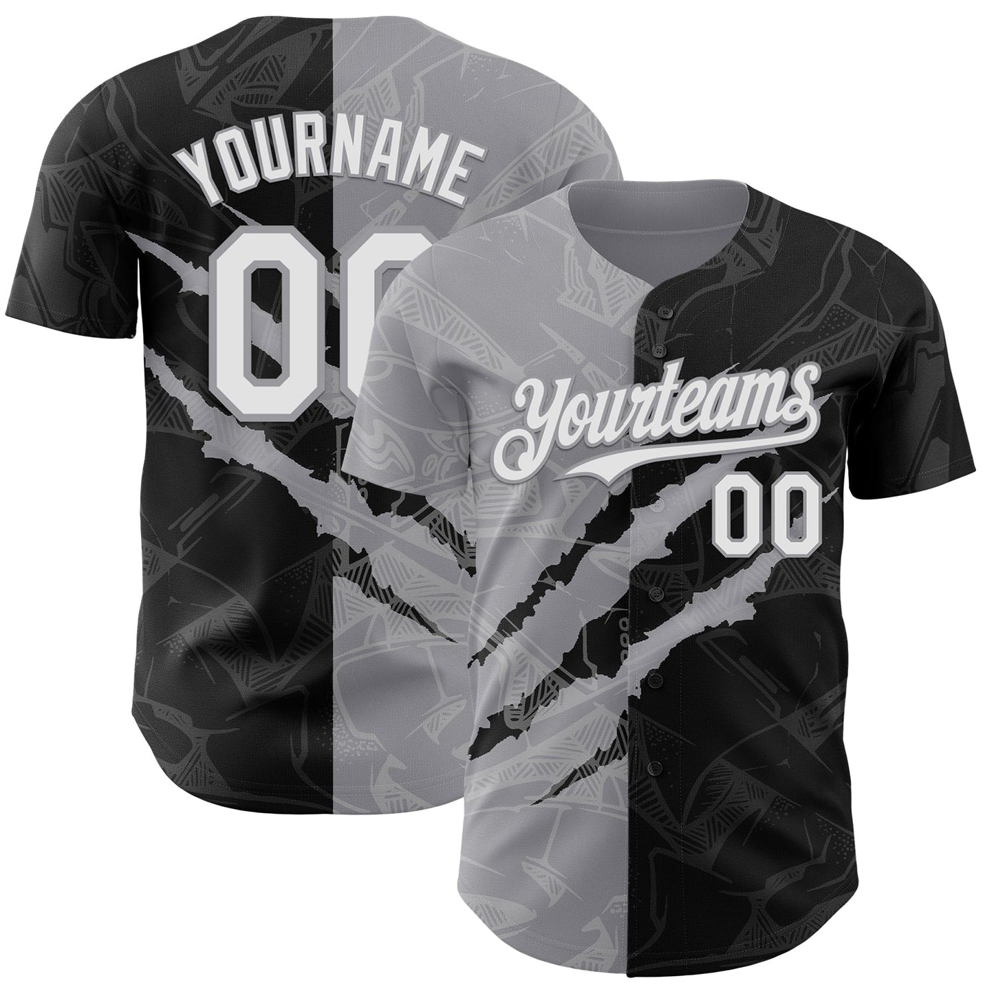 Custom Graffiti Pattern White Black-Gray 3D Scratch Authentic Baseball Jersey - Main View