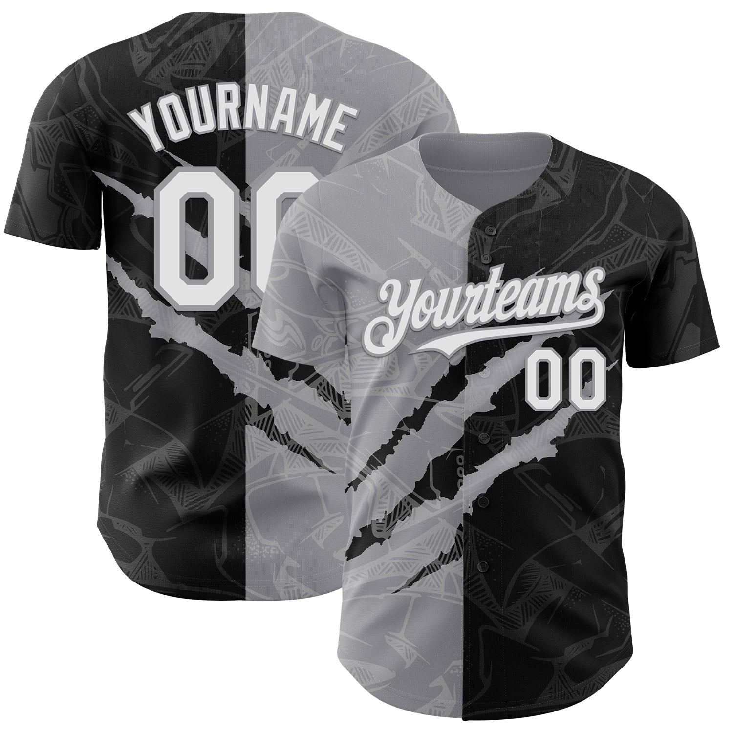 Custom Graffiti Pattern White Black-Gray 3D Scratch Authentic Baseball Jersey - Main View