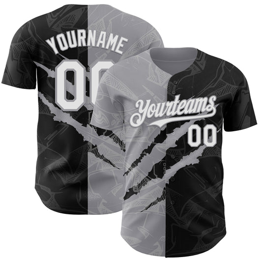 Custom Graffiti Pattern White Black-Gray 3D Scratch Authentic Baseball Jersey - Main View
