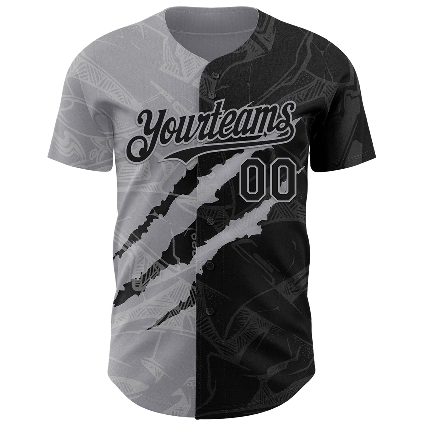 Custom Graffiti Pattern Black-Gray 3D Scratch Authentic Baseball Jersey view 2