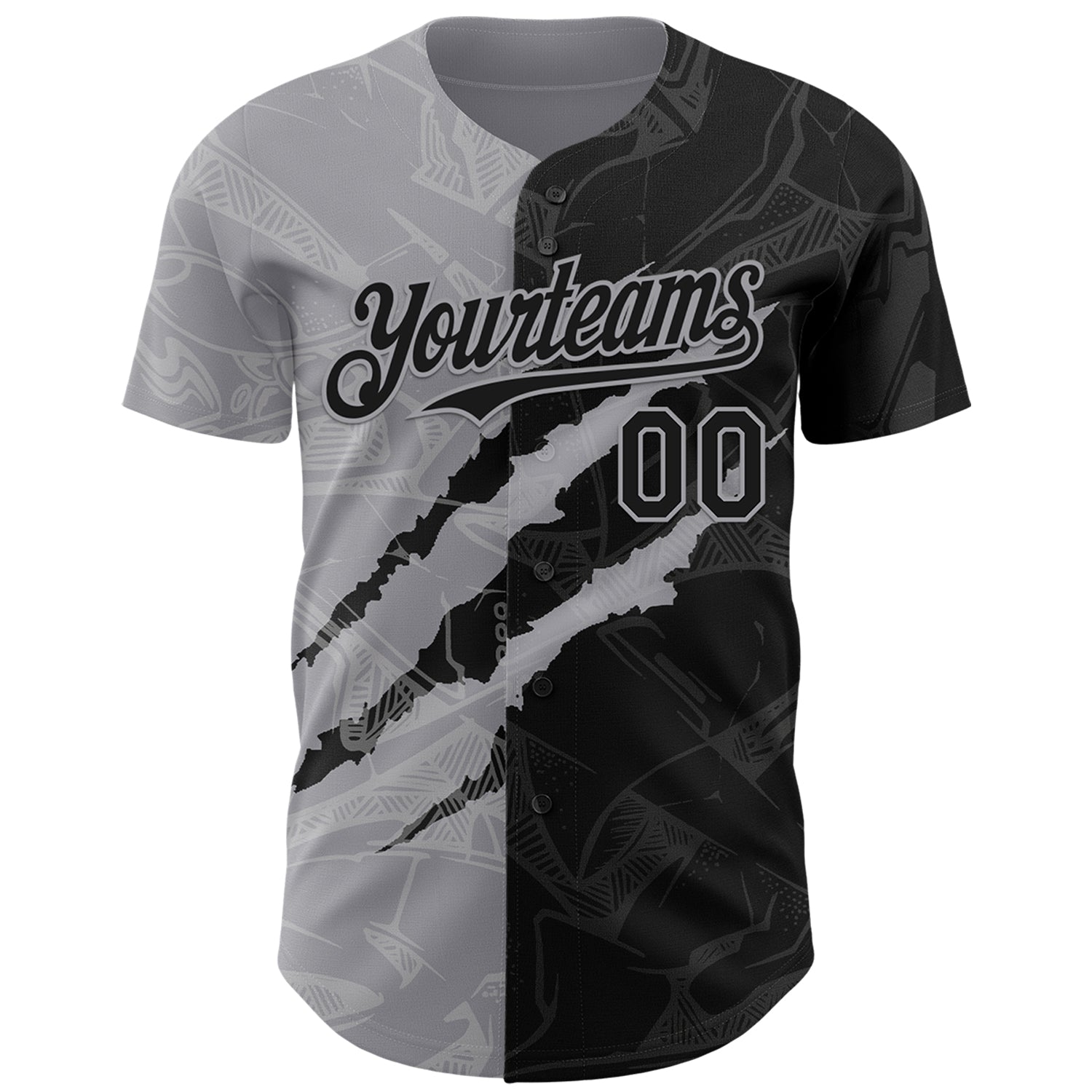 Custom Graffiti Pattern Black-Gray 3D Scratch Authentic Baseball Jersey view 2
