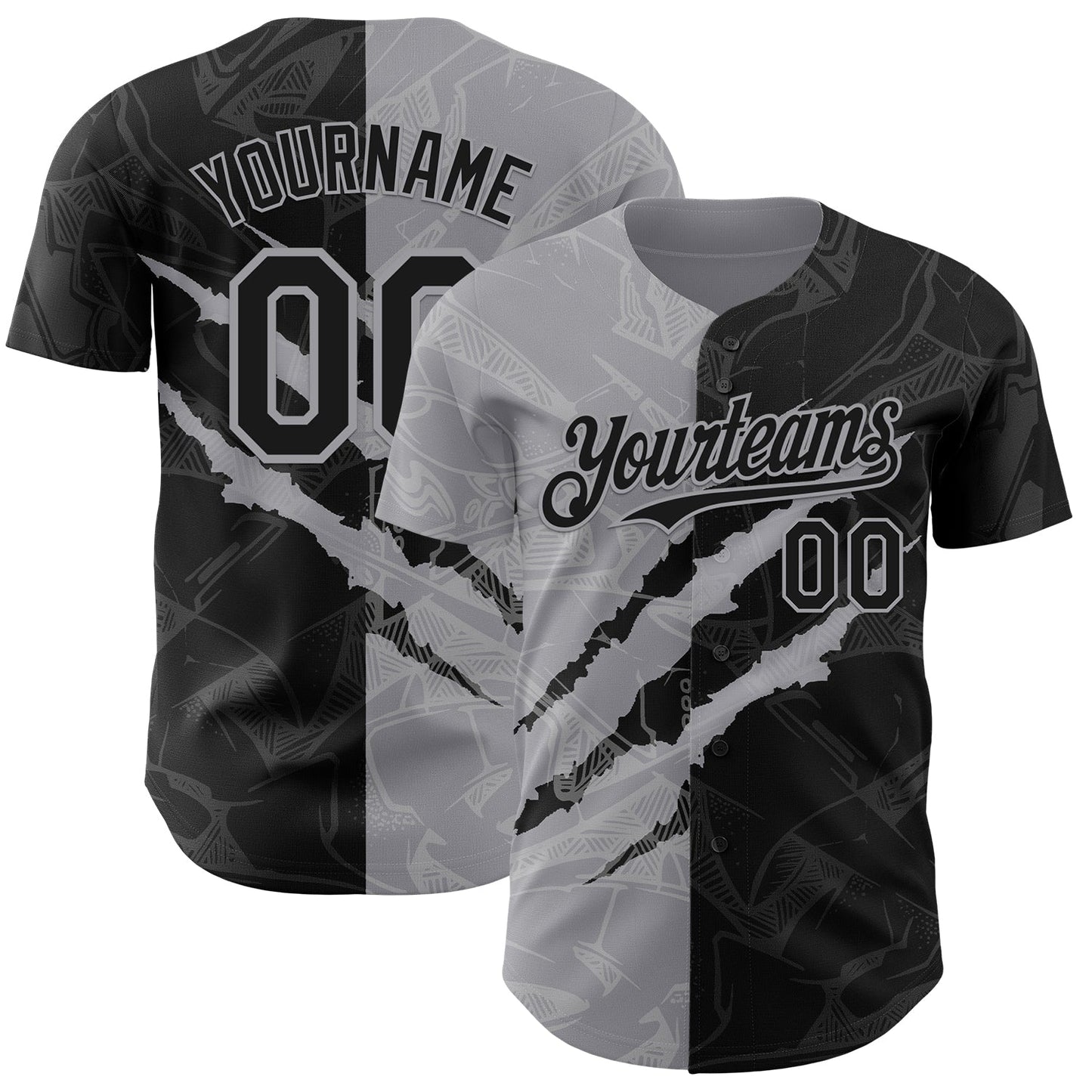 Custom Graffiti Pattern Black-Gray 3D Scratch Authentic Baseball Jersey - Main View