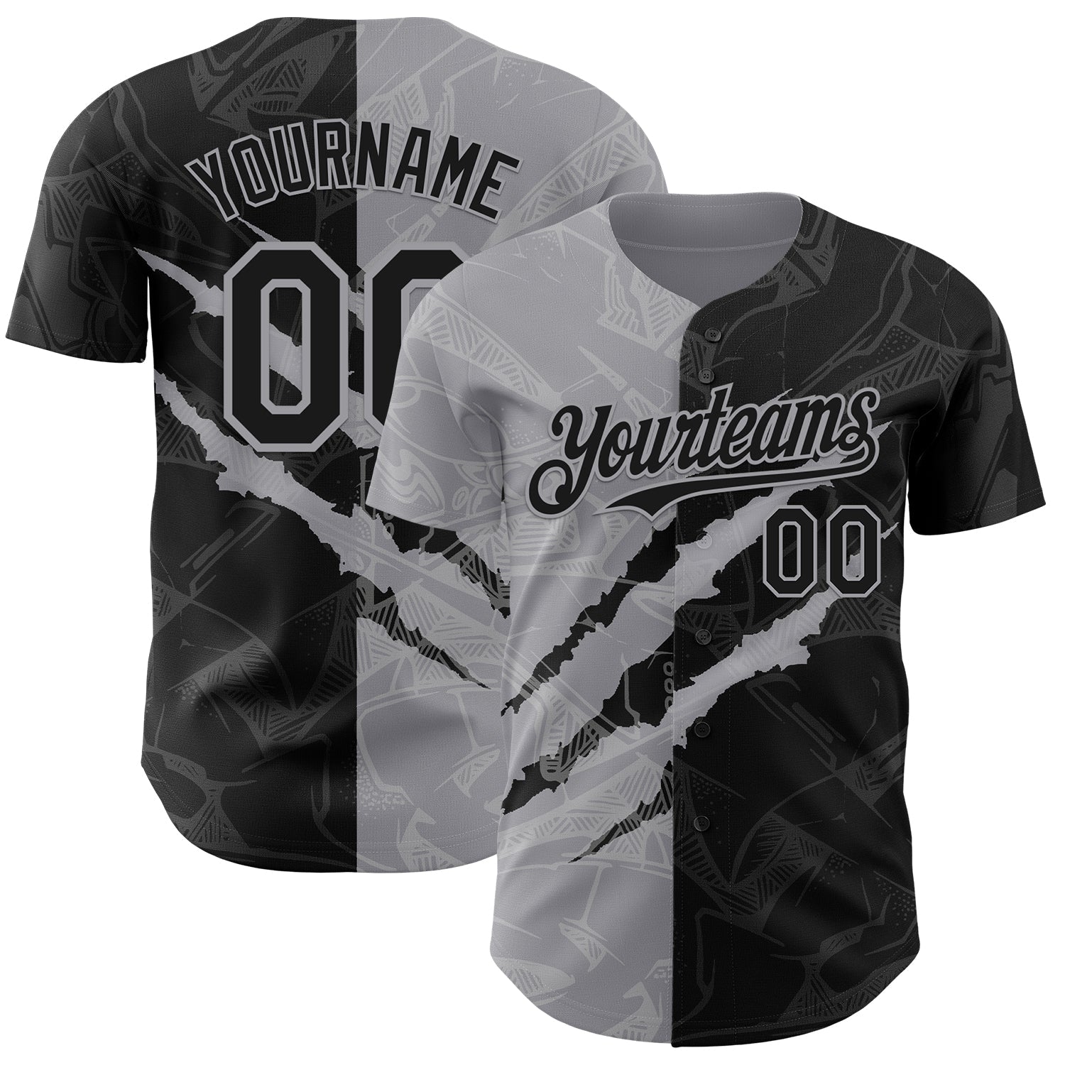 Custom Graffiti Pattern Black-Gray 3D Scratch Authentic Baseball Jersey - Main View
