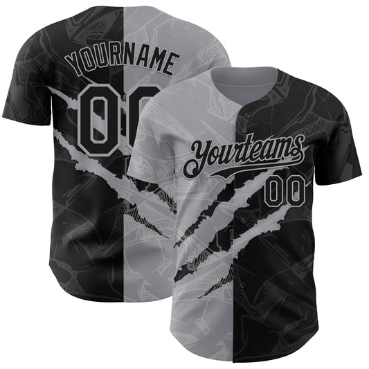 Custom Graffiti Pattern Black-Gray 3D Scratch Authentic Baseball Jersey - Main View
