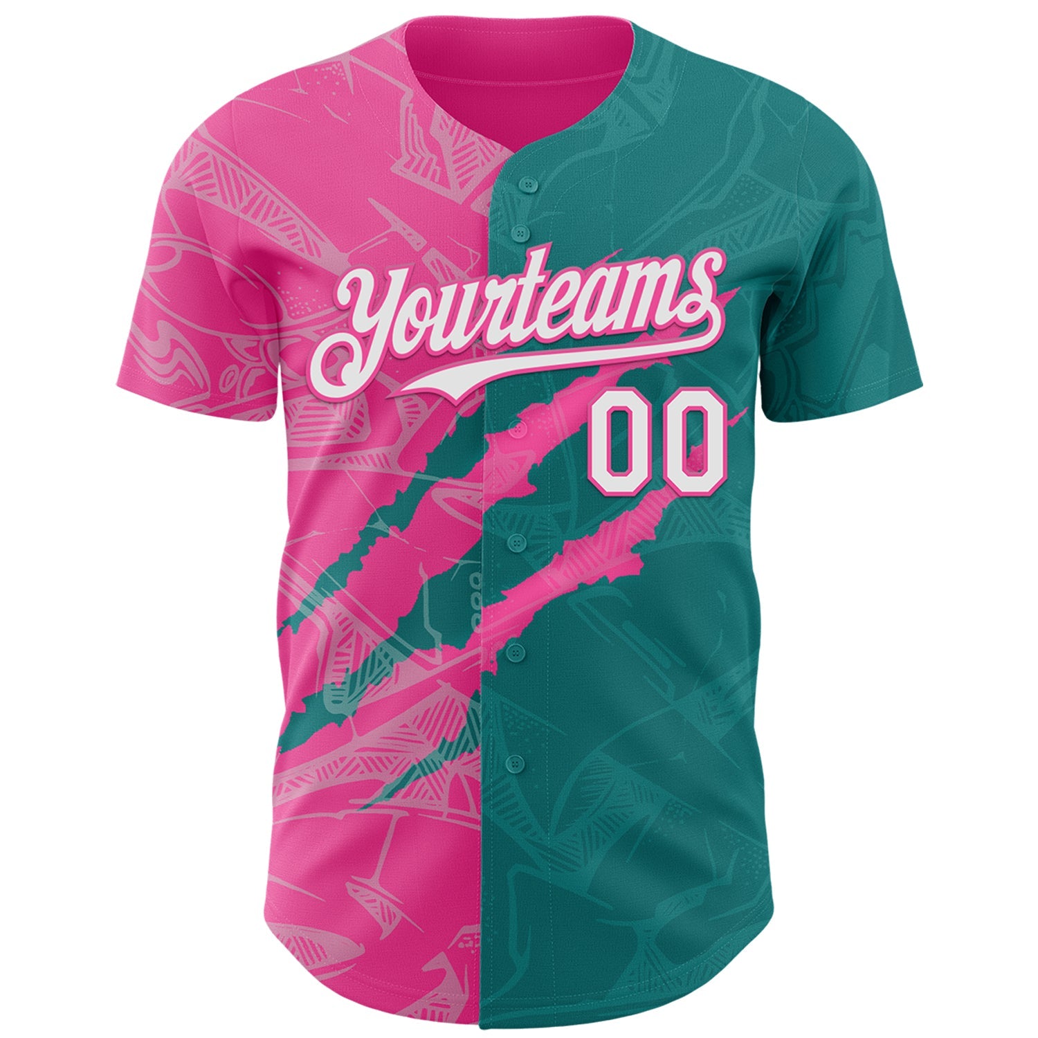 Custom Graffiti Pattern White Teal-Pink 3D Scratch Authentic Baseball Jersey view 2