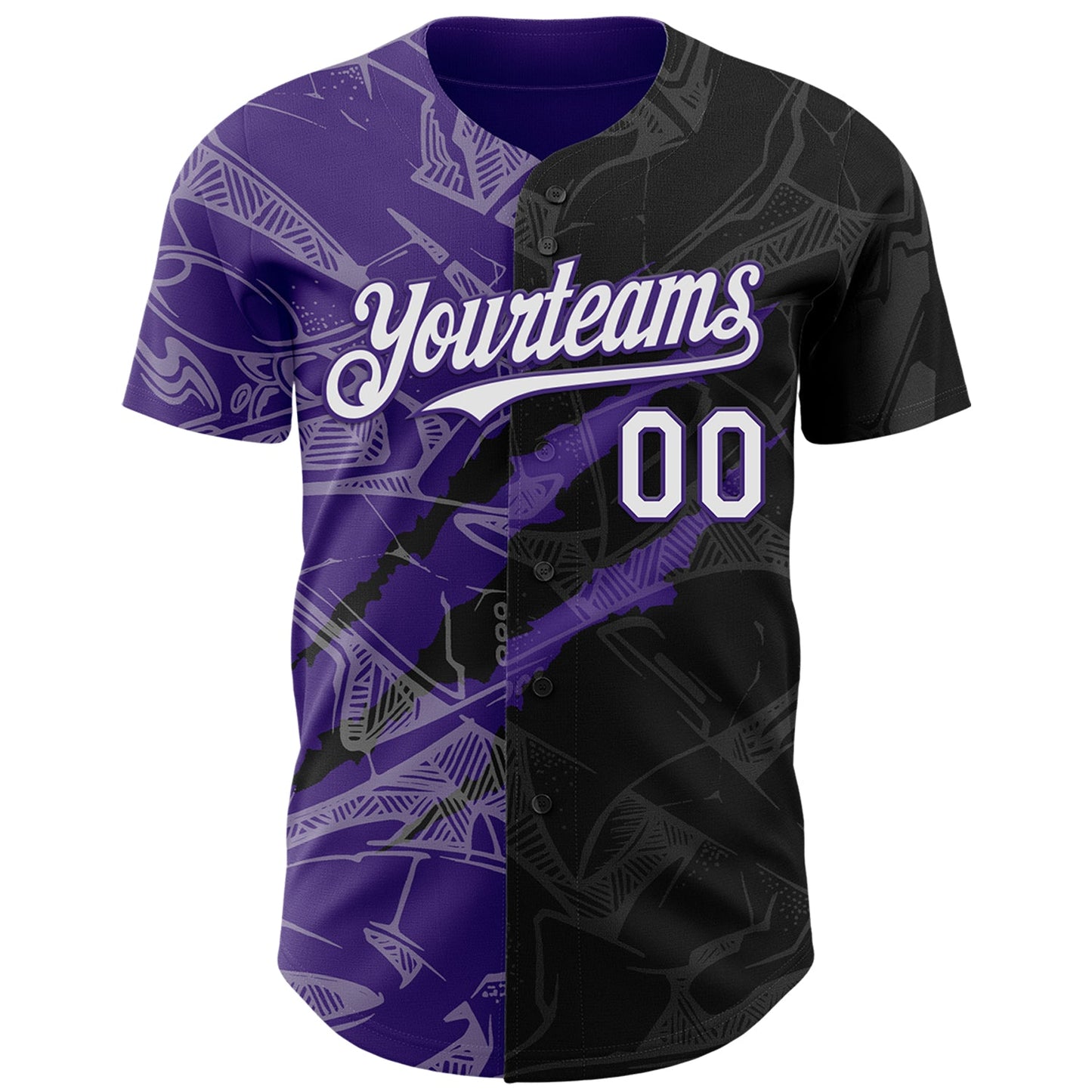 Custom Graffiti Pattern White Black-Purple 3D Scratch Authentic Baseball Jersey view 2