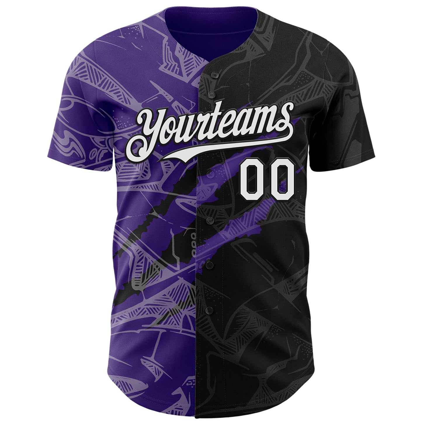 Custom Graffiti Pattern White Black-Purple 3D Scratch Authentic Baseball Jersey view 2