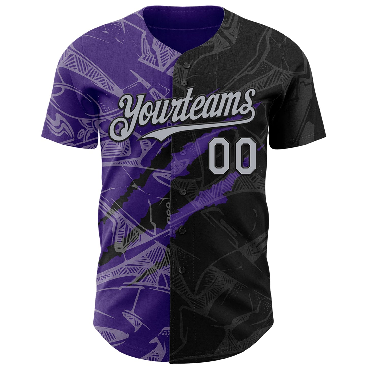 Custom Graffiti Pattern Gray Black-Purple 3D Scratch Authentic Baseball Jersey view 2