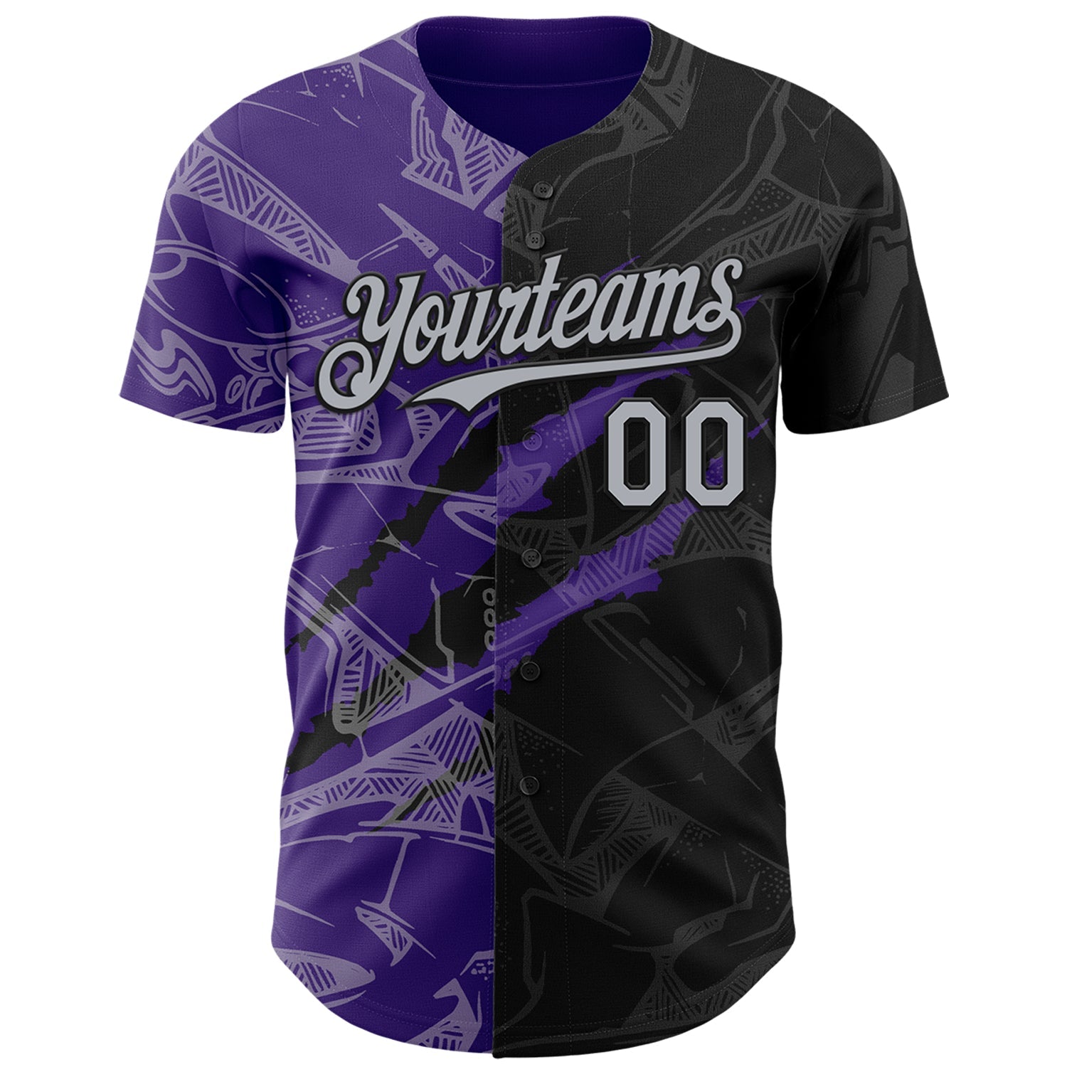 Custom Graffiti Pattern Gray Black-Purple 3D Scratch Authentic Baseball Jersey view 2