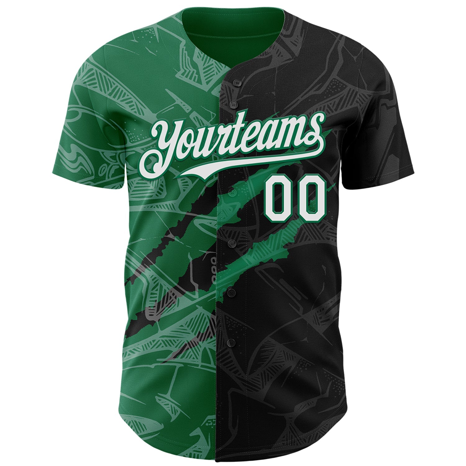 Custom Graffiti Pattern White Black-Kelly Green 3D Scratch Authentic Baseball Jersey view 2