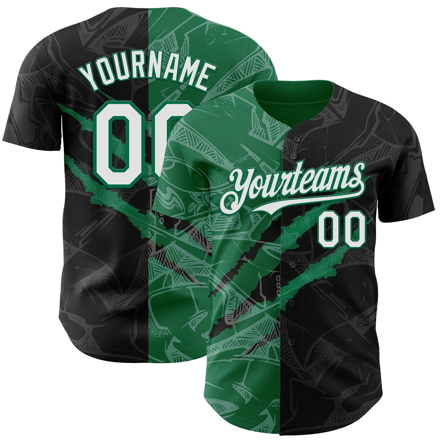 Custom Graffiti Pattern White Black-Kelly Green 3D Scratch Authentic Baseball Jersey - Main View