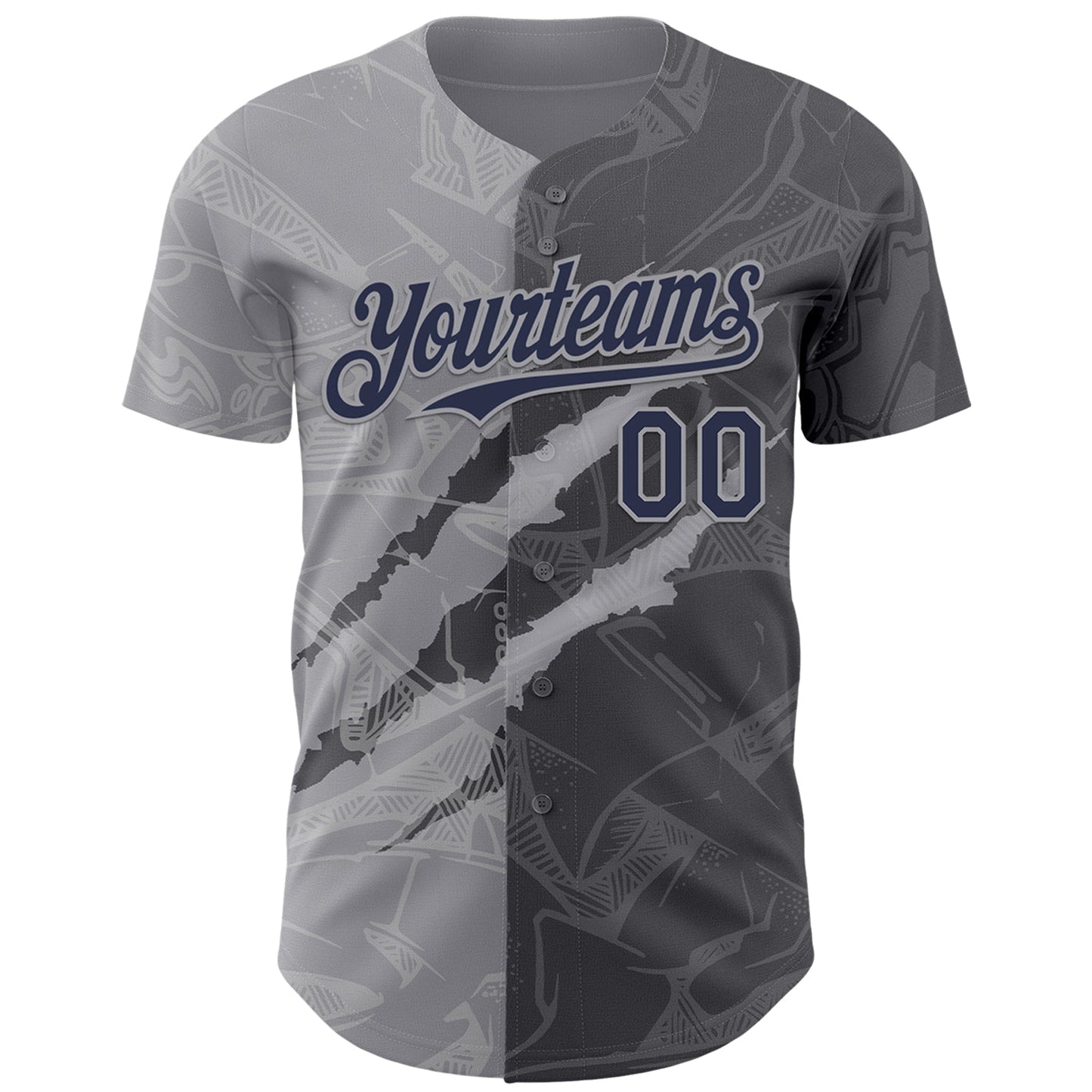 Custom Graffiti Pattern Navy Steel Gray-Gray 3D Scratch Authentic Baseball Jersey view 2