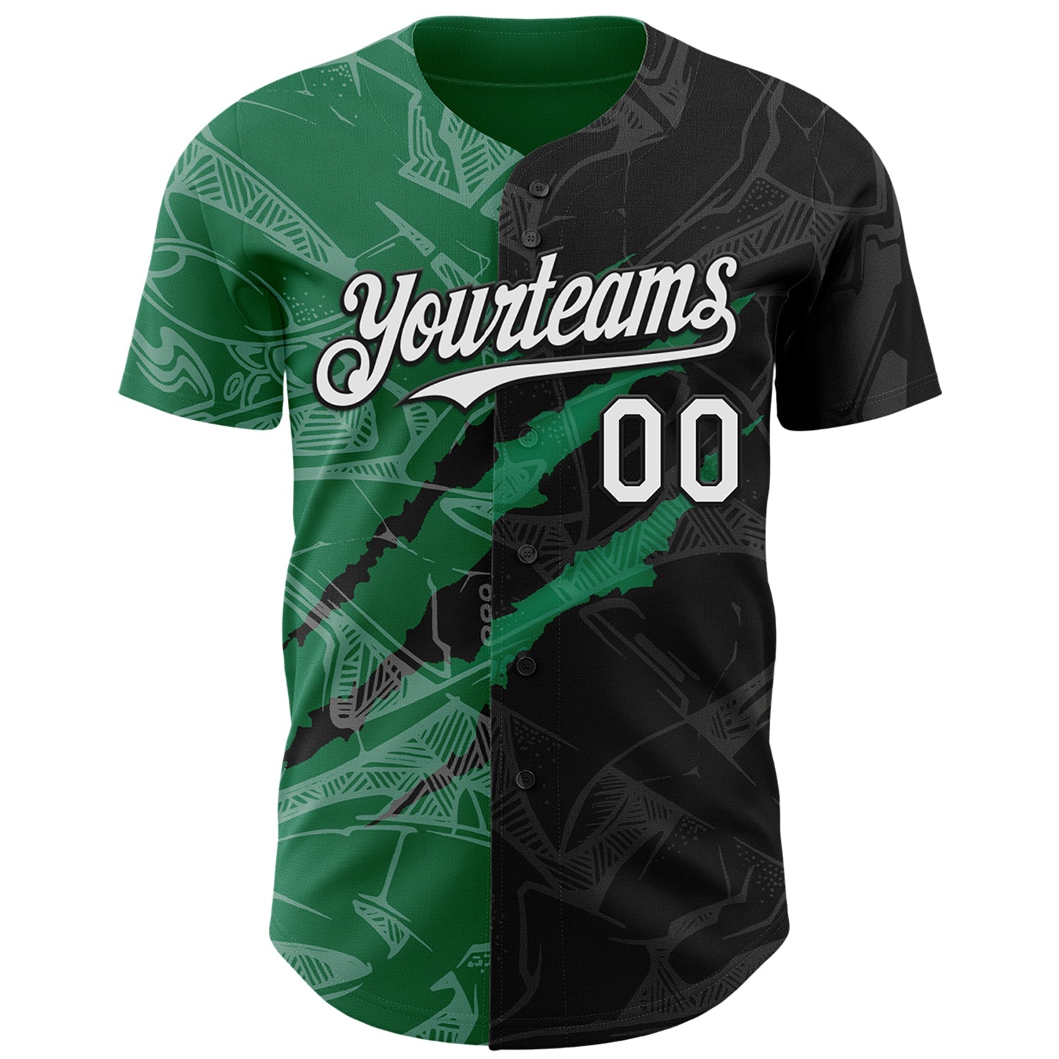 Custom Graffiti Pattern White Black-Kelly Green 3D Scratch Authentic Baseball Jersey view 2