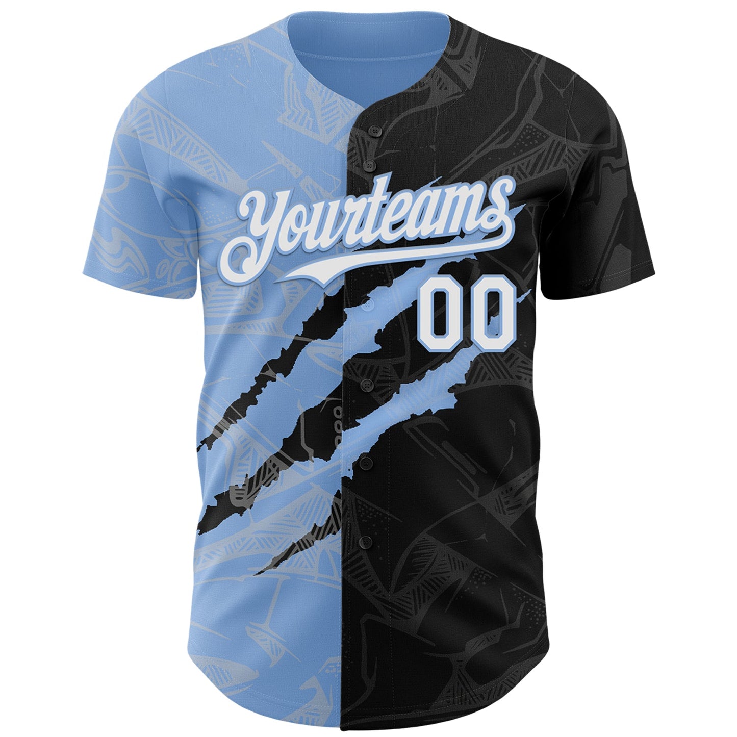 Custom Graffiti Pattern White Black-Light Blue 3D Scratch Authentic Baseball Jersey view 2