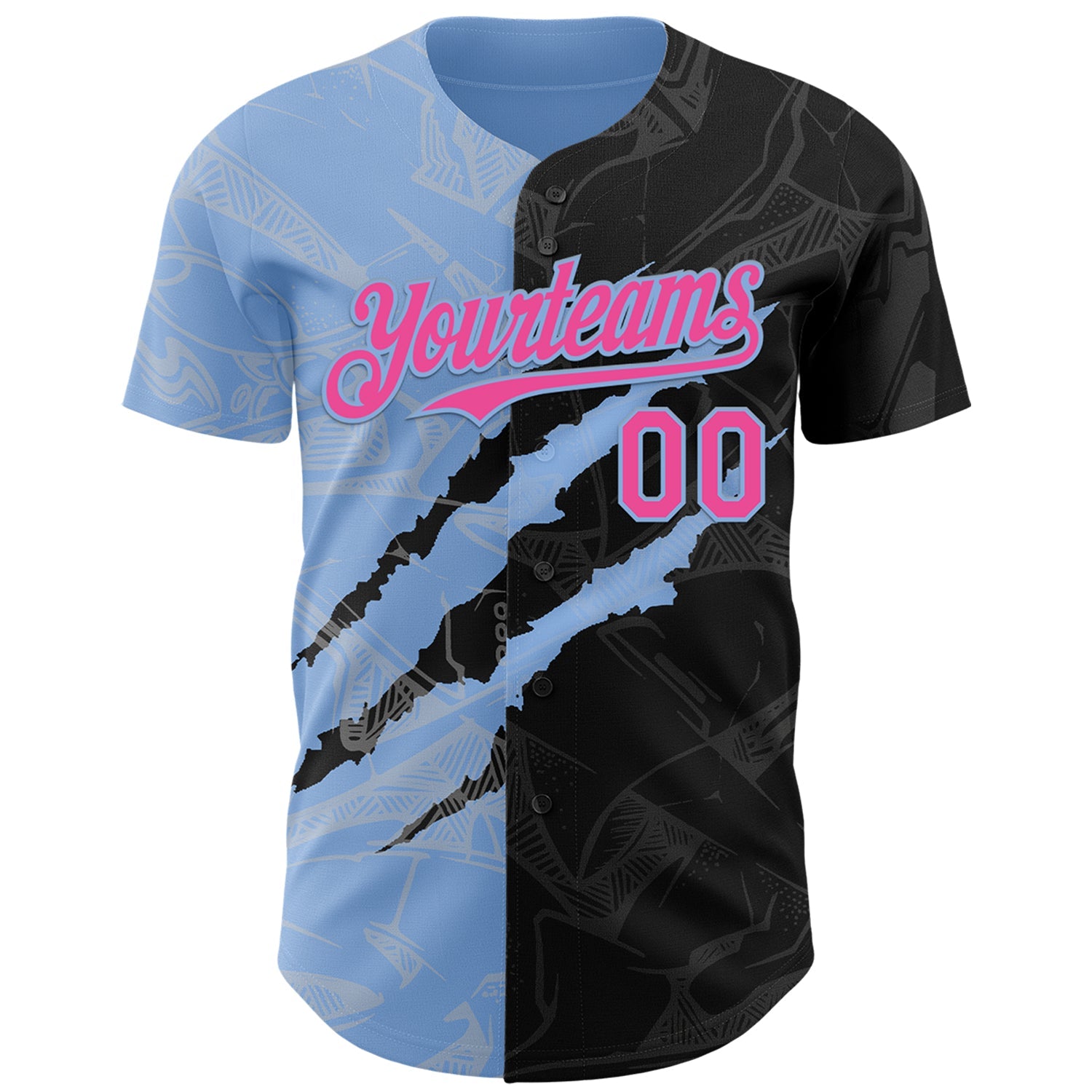 Custom Graffiti Pattern Pink Black-Light Blue 3D Scratch Authentic Baseball Jersey view 2