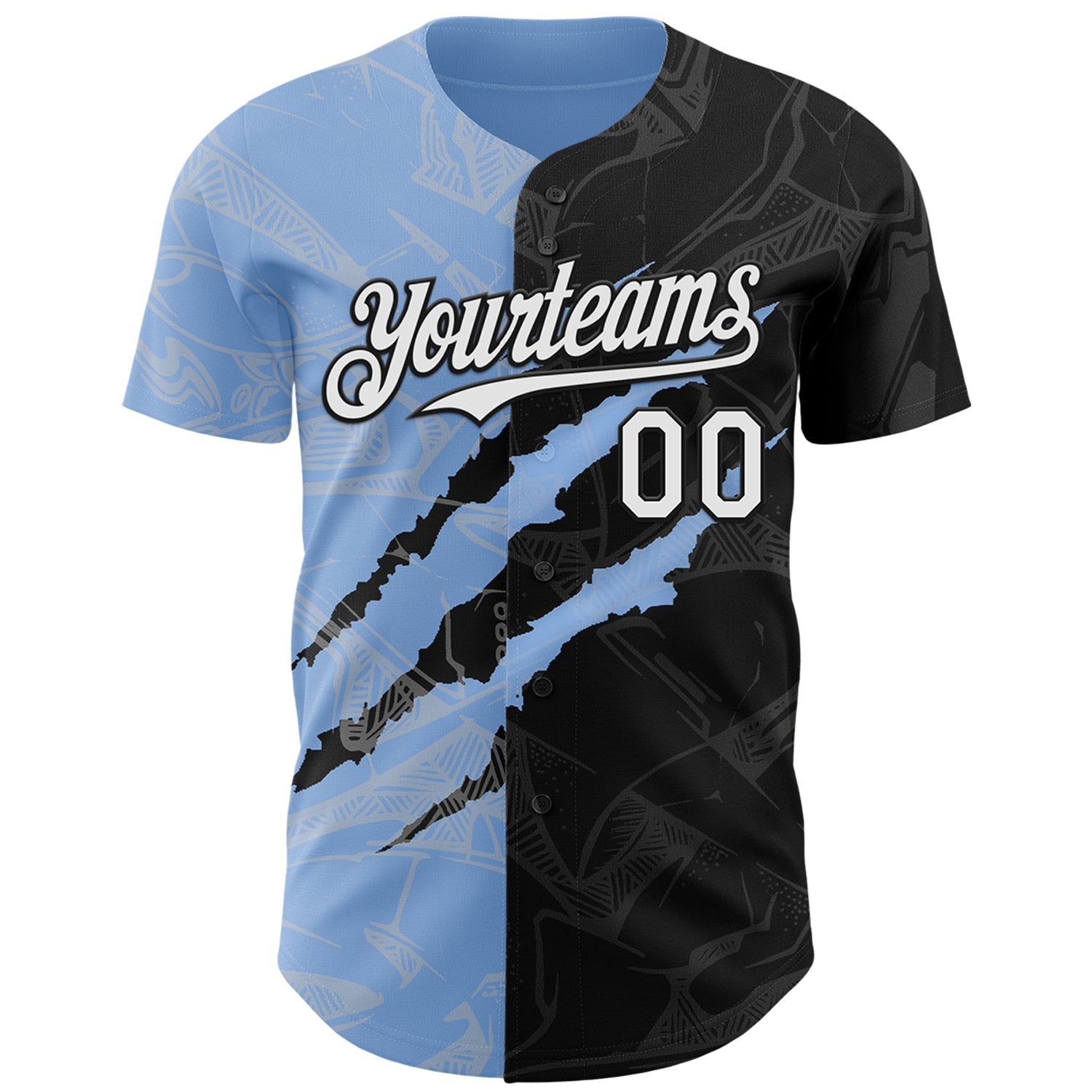 Custom Graffiti Pattern White Black-Light Blue 3D Scratch Authentic Baseball Jersey view 2