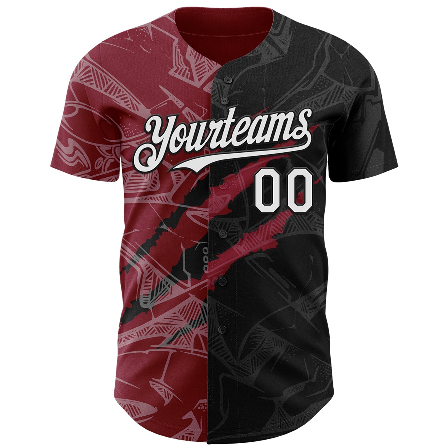 Custom Graffiti Pattern White Black-Crimson 3D Scratch Authentic Baseball Jersey view 2
