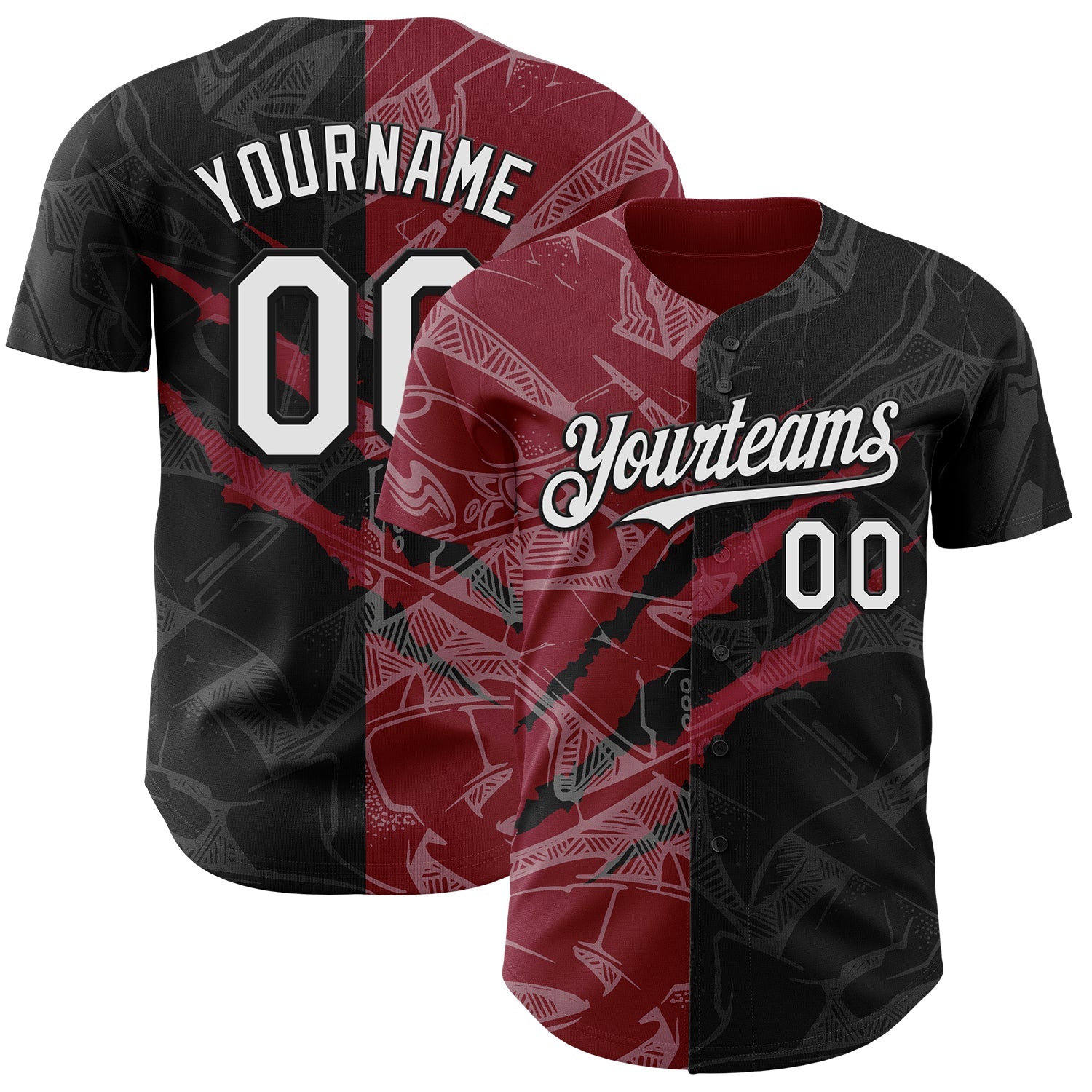 Custom Graffiti Pattern White Black-Crimson 3D Scratch Authentic Baseball Jersey - Main View