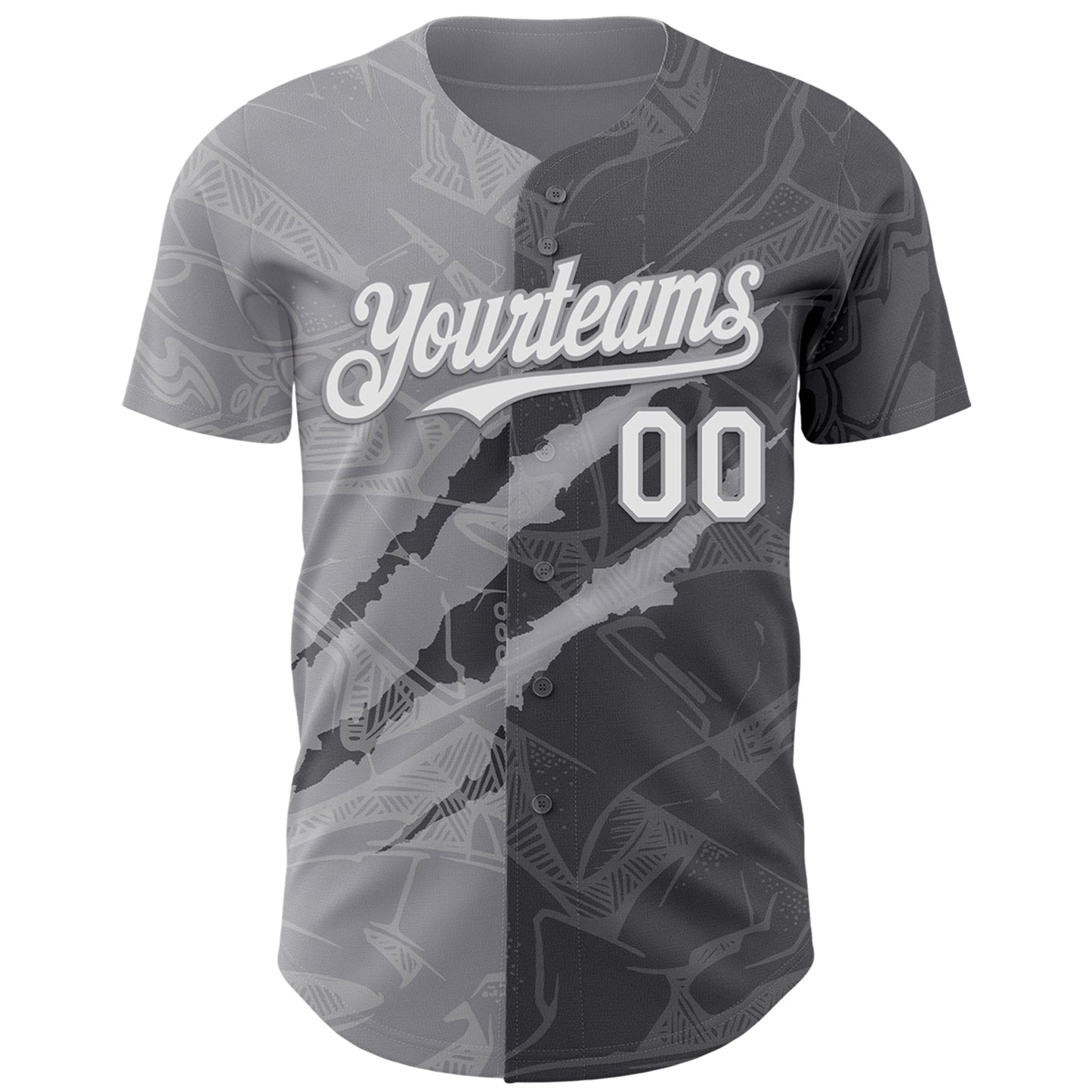 Custom Graffiti Pattern White Steel Gray-Gray 3D Scratch Authentic Baseball Jersey view 2