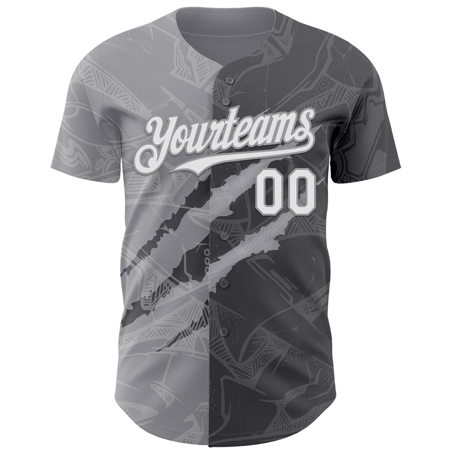 Custom Graffiti Pattern White Steel Gray-Gray 3D Scratch Authentic Baseball Jersey view 2