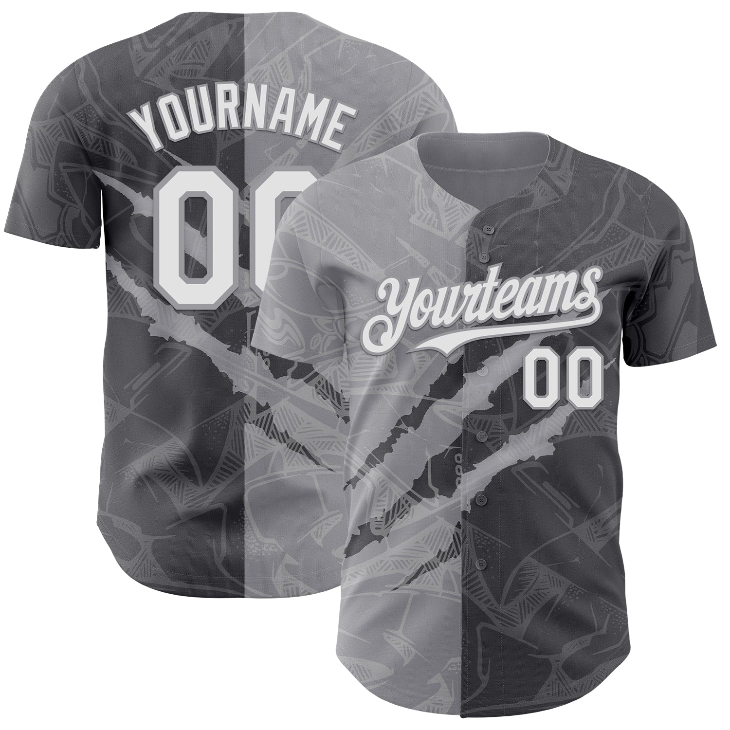 Custom Graffiti Pattern White Steel Gray-Gray 3D Scratch Authentic Baseball Jersey - Main View