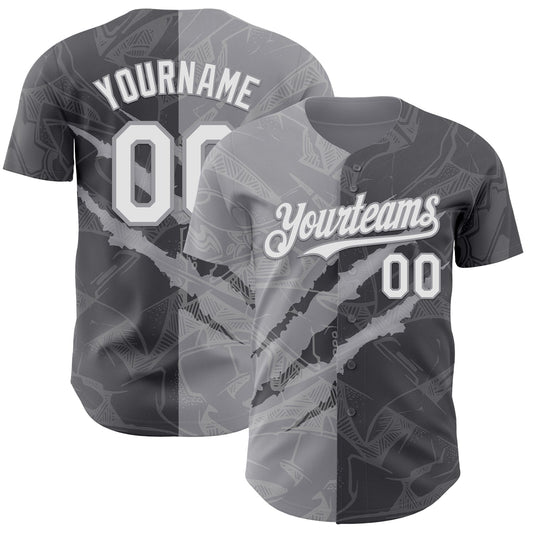 Custom Graffiti Pattern White Steel Gray-Gray 3D Scratch Authentic Baseball Jersey - Main View