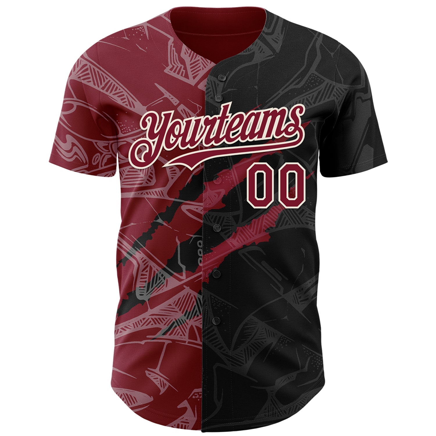 Custom Graffiti Pattern Crimson Black-Cream 3D Scratch Authentic Baseball Jersey view 2
