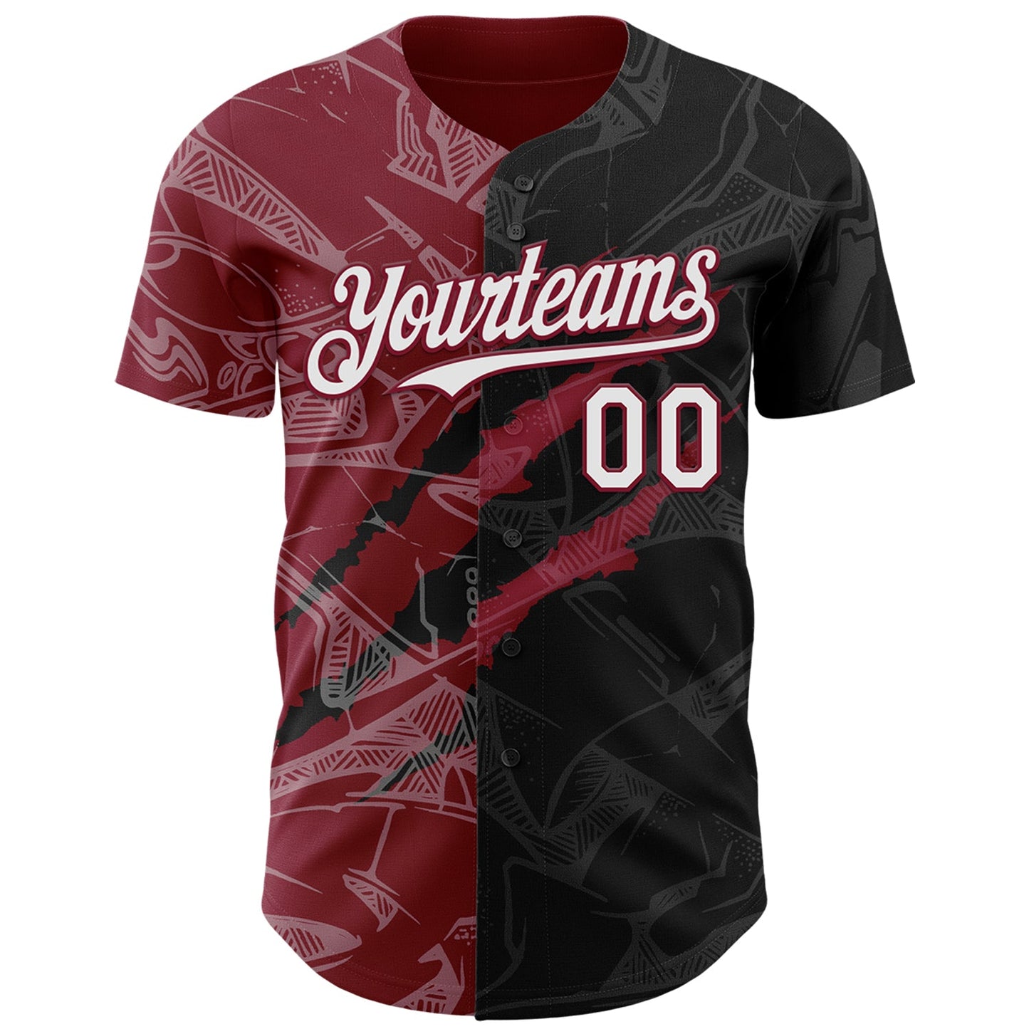 Custom Graffiti Pattern White Black-Crimson 3D Scratch Authentic Baseball Jersey view 2