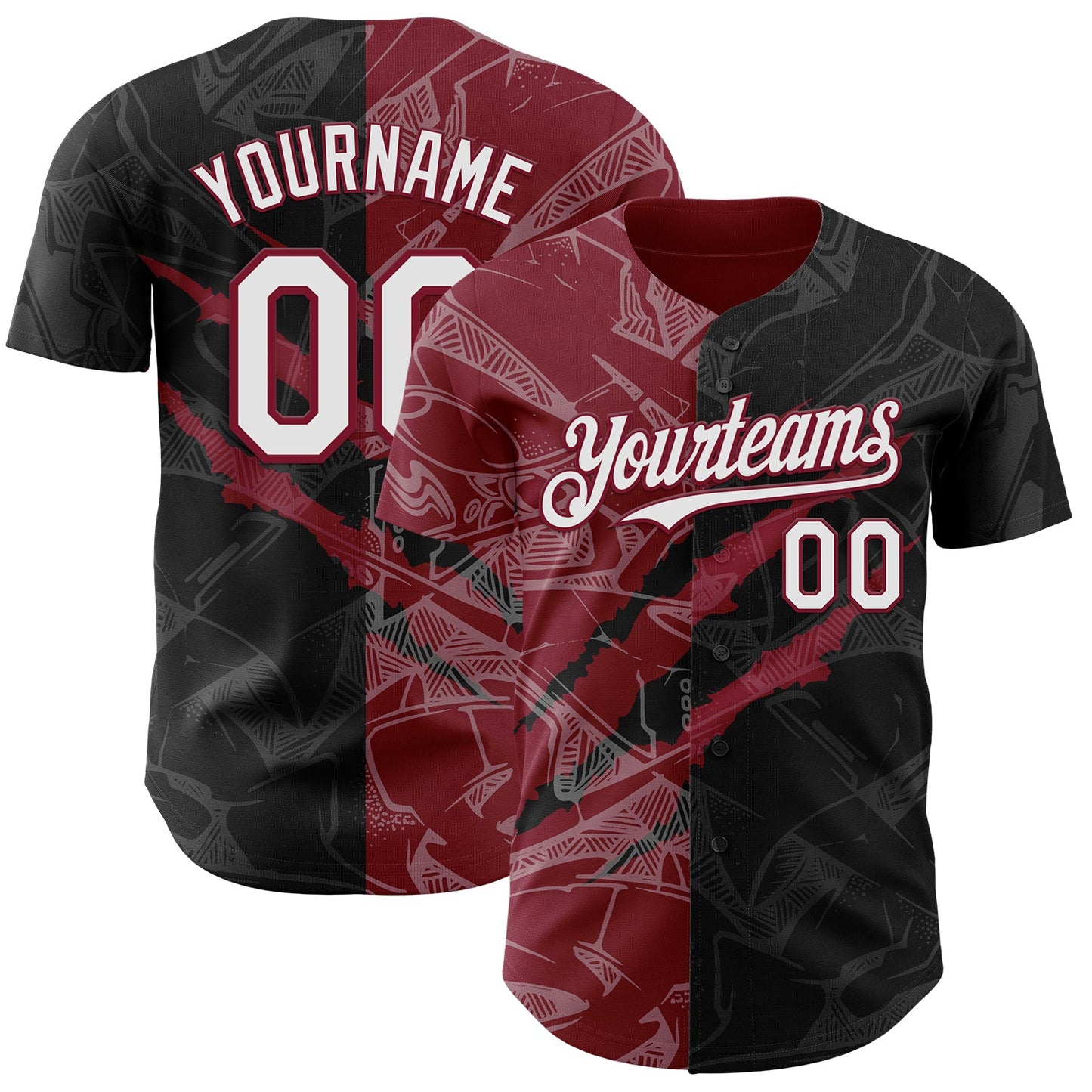 Custom Graffiti Pattern White Black-Crimson 3D Scratch Authentic Baseball Jersey - Main View