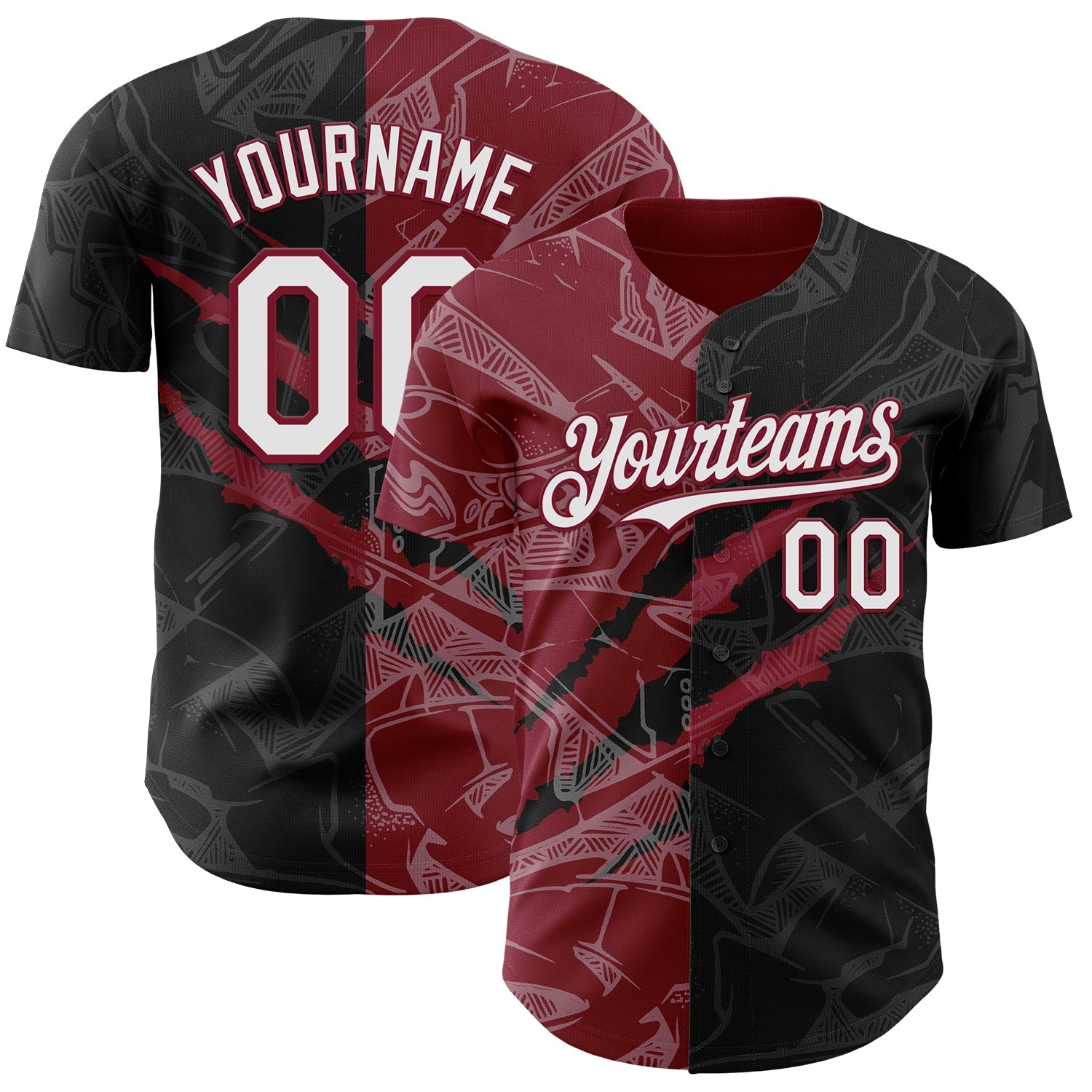 Custom Graffiti Pattern White Black-Crimson 3D Scratch Authentic Baseball Jersey - Main View